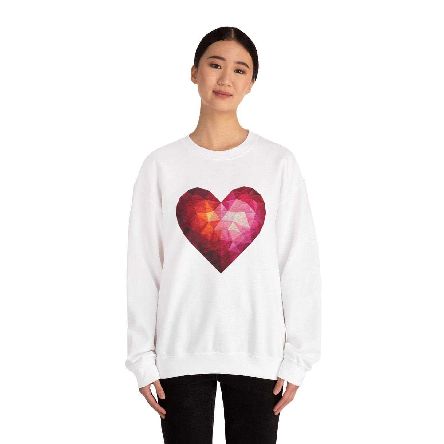 Faux Patchwork Heart Sweatshirt, Geometric Heart Sweater, Cute Valentines Sweatshirt, Cozy Pink Heart Crewneck, Winter Heart Pullover