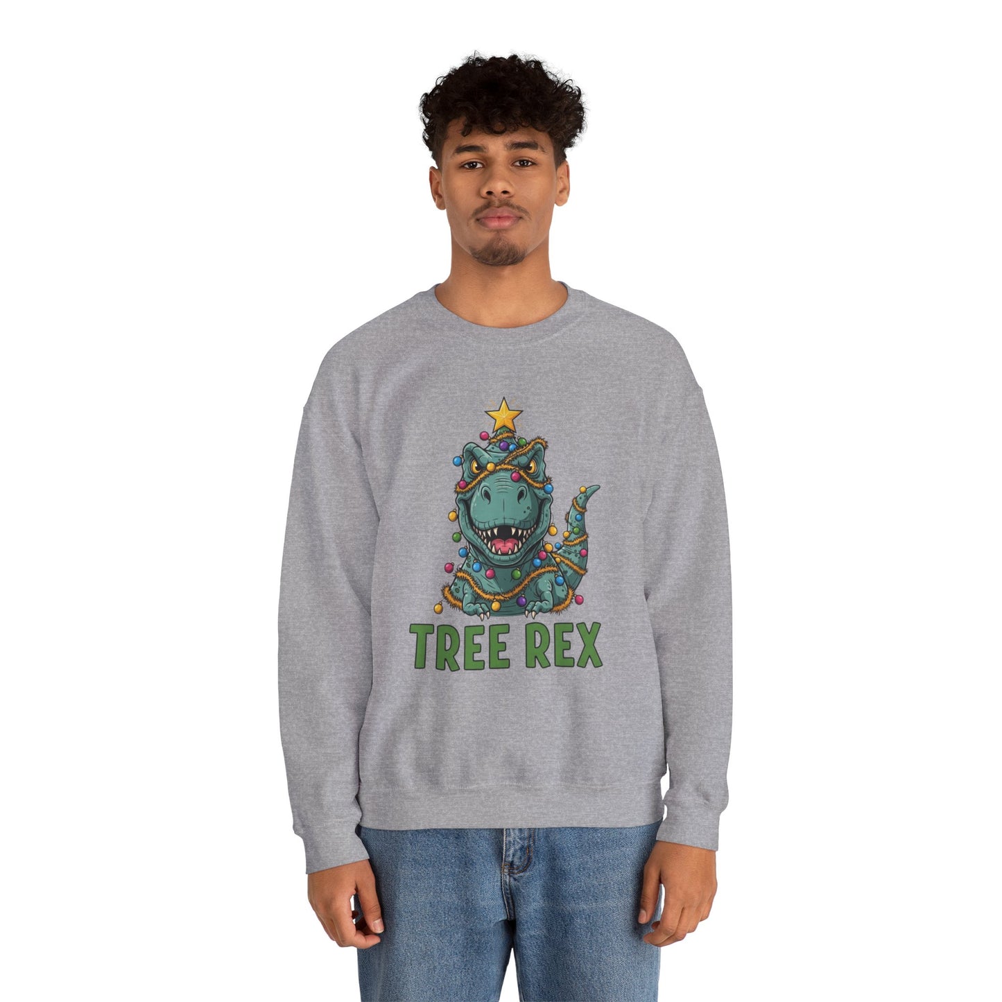 Tree Rex Christmas Sweatshirt, Funny Dinosaur Holiday Sweater, Cute T-Rex Christmas Crewneck, Festive Unisex Gift For Friends And Family