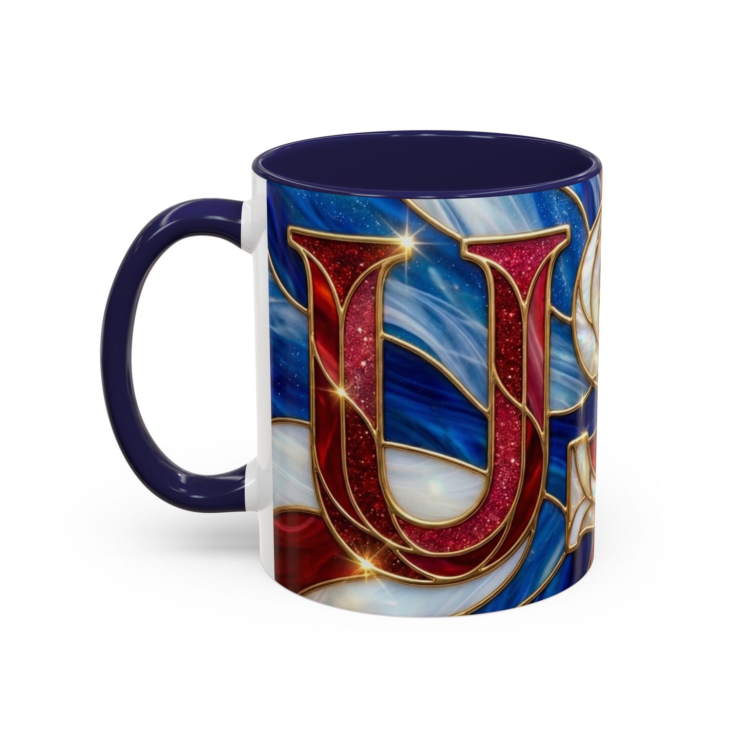 USA Patriotic Coffee Mug, Stained Glass USA Mug, Red White Blue Ceramic Mug, American Flag Style Mug, 11oz 15oz Mug