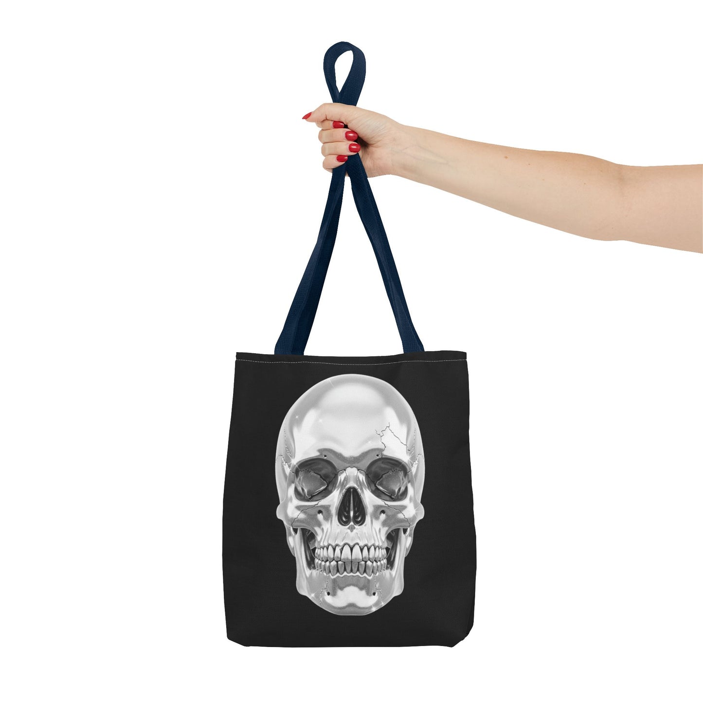 Chrome Skull Tote Bag, Gothic Halloween Canvas Tote, Metallic Skull Design Bag, Spooky Season Accessory, Skull Gift Tote For Horror Fans