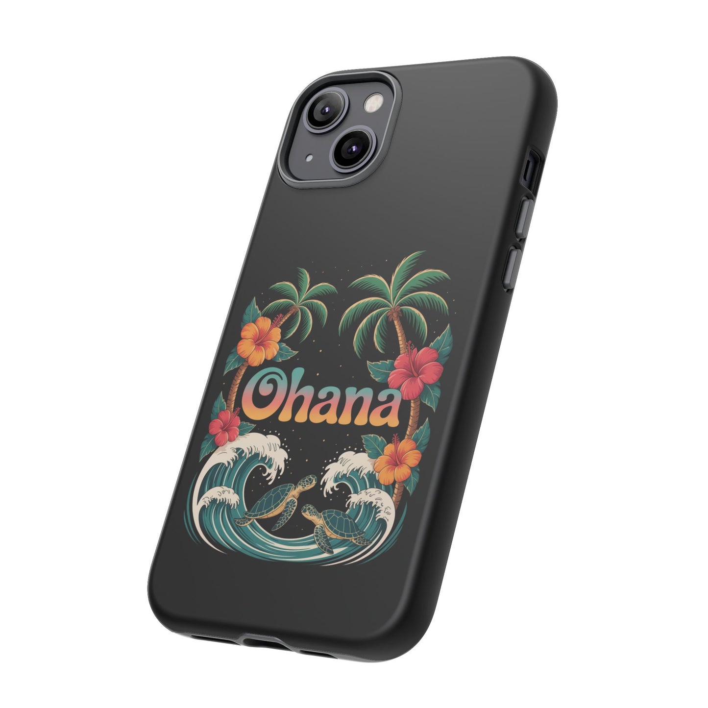 Tropical Ohana iPhone Case - Beach Vibes Cover with Palms, Hibiscus and Turtles - Rugged and Glossy Summer Phone Protector