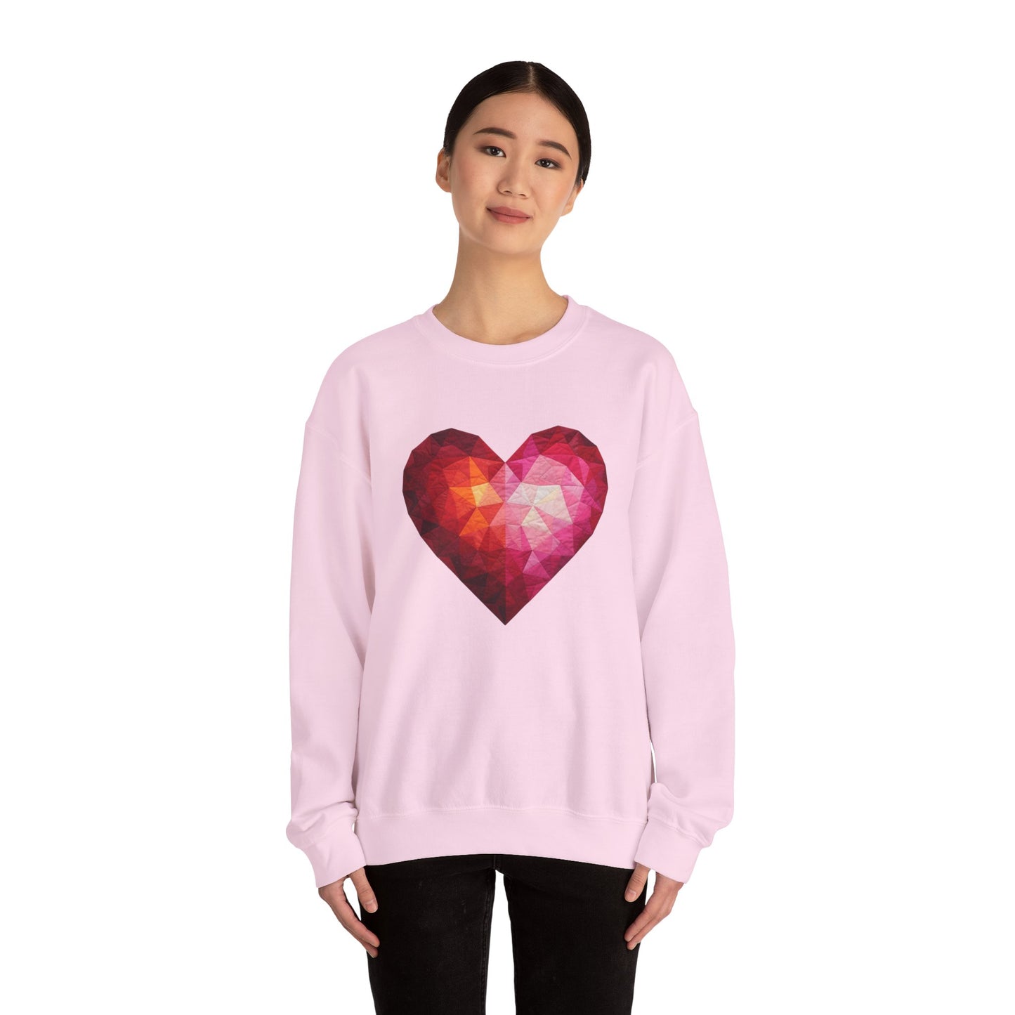 Faux Patchwork Heart Sweatshirt, Geometric Heart Sweater, Cute Valentines Sweatshirt, Cozy Pink Heart Crewneck, Winter Heart Pullover