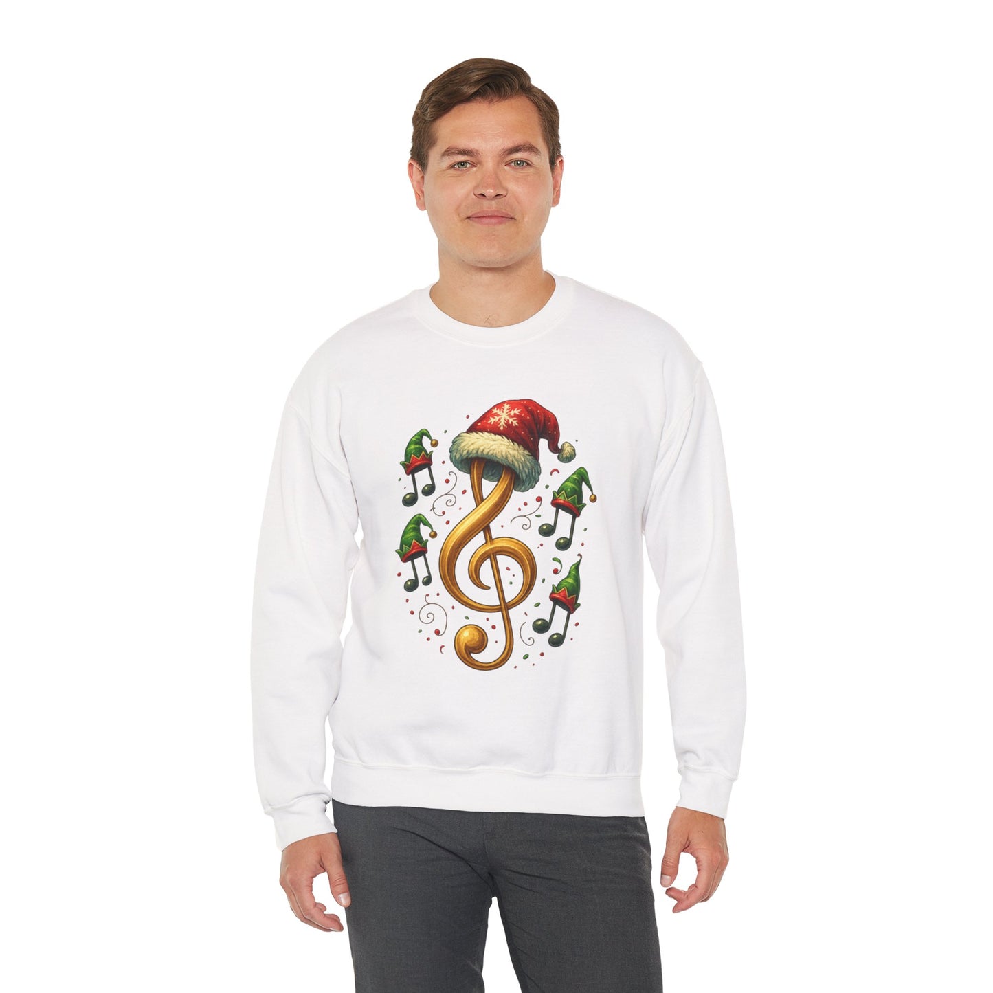Christmas Music Note Sweatshirt, Holiday Treble Clef Sweater With Santa Hat, Festive Music Lover Gift, Cozy Winter Crewneck Unisex Top