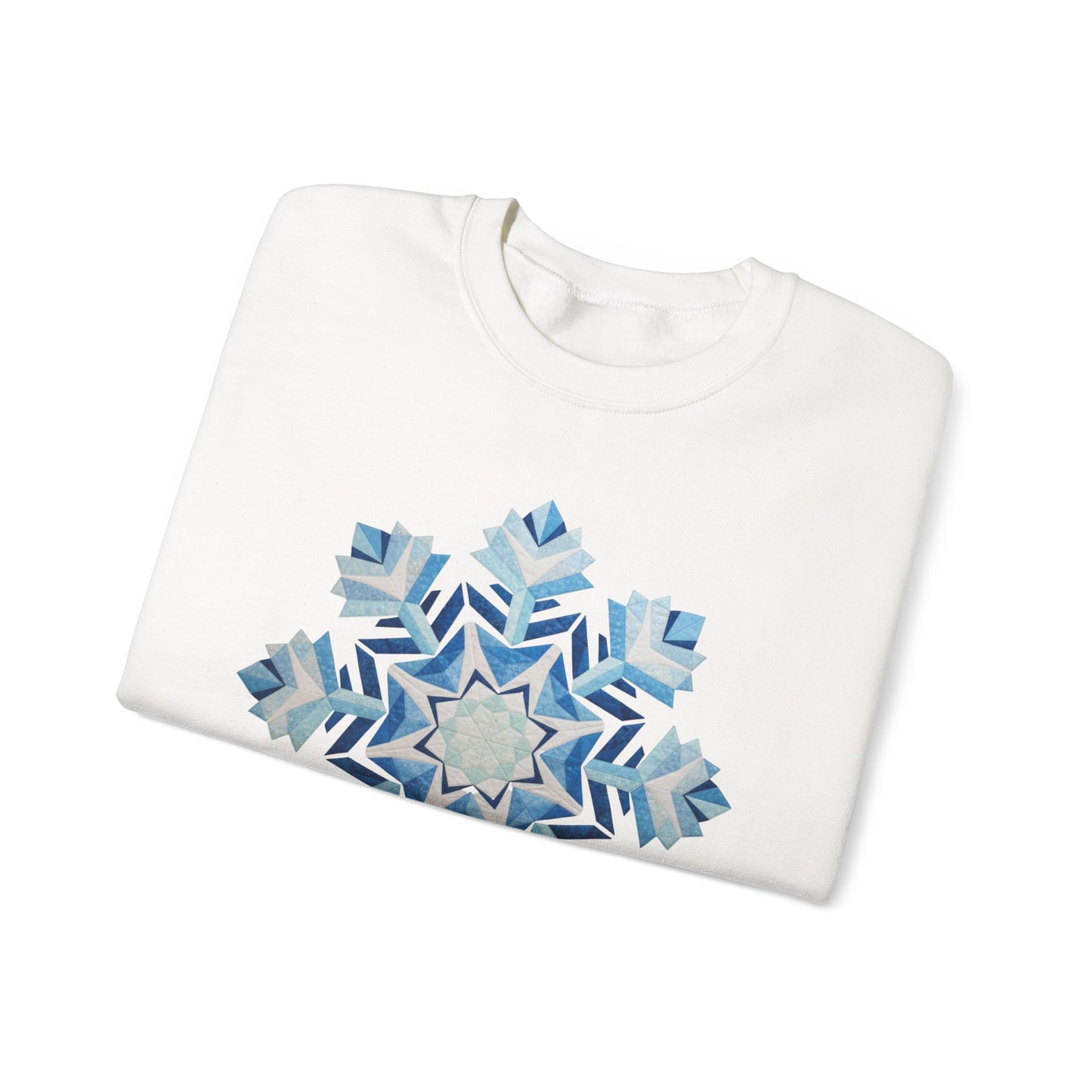 Faux Patchwork Snowflake Sweatshirt, Winter Snowflake Crewneck Unisex, Cozy Holiday Patchwork Sweatshirt, Nordic Snowflake Winter Pullover