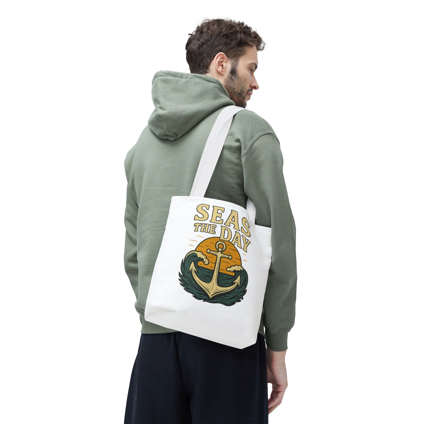 "Seas the Day" Nautical Tote Bag – Funny Beach Quote Canvas Bag with Anchor | Coastal Gift Idea for Summer, Travel, or Daily Use