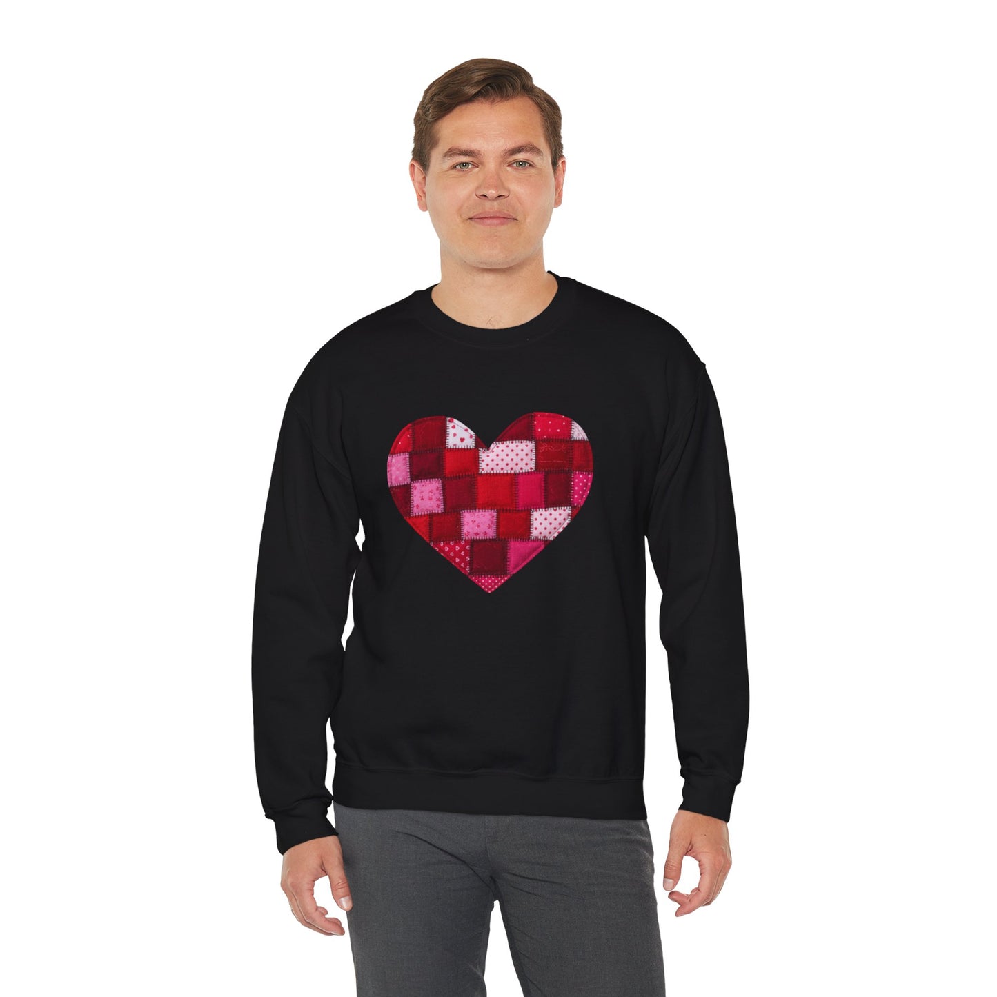 Faux Patchwork Heart Sweatshirt, Quilted Look Heart Pullover, Cozy Valentine Crewneck, Handmade Style Sweatshirt, Love Heart Shirt, Valentine Gift