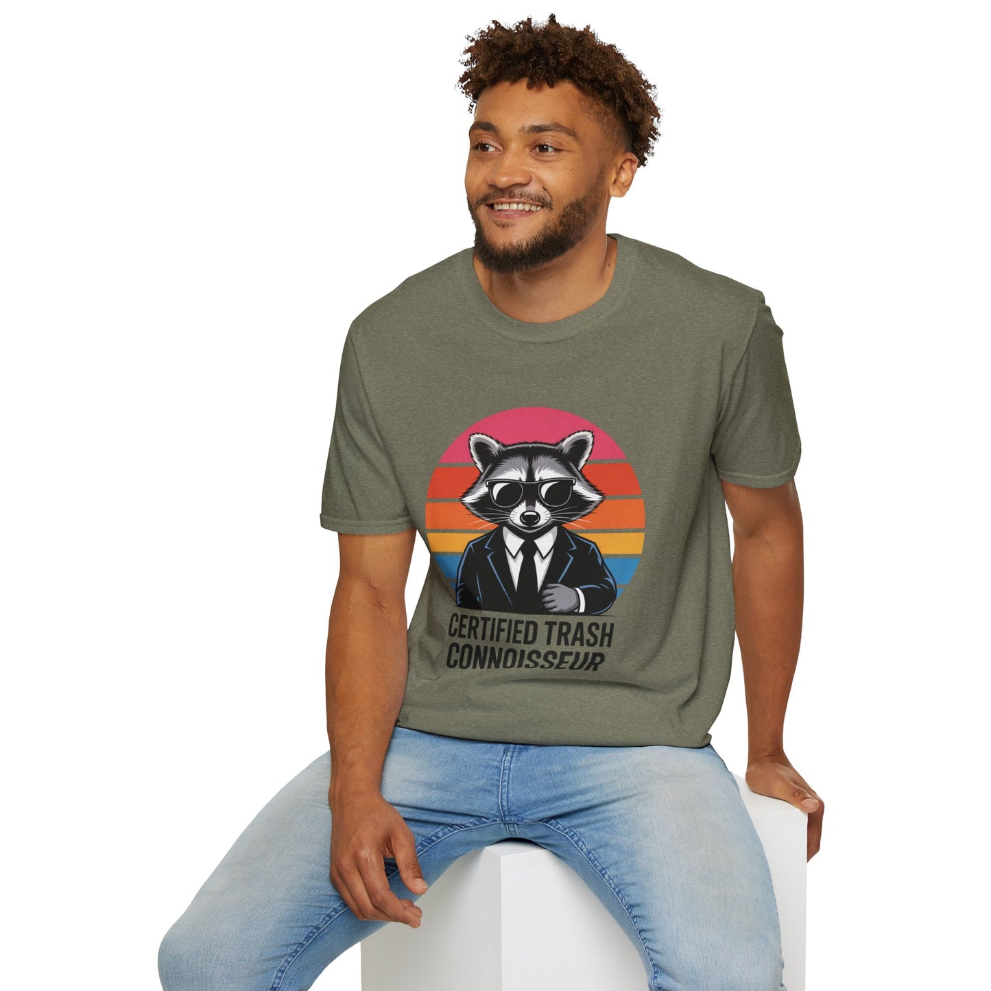 Certified Trash Connoisseur Raccoon Shirt - Funny Trash Panda Graphic Tee - Retro Sunset Vintage Vibe - Unique Gift for Raccoon Lover