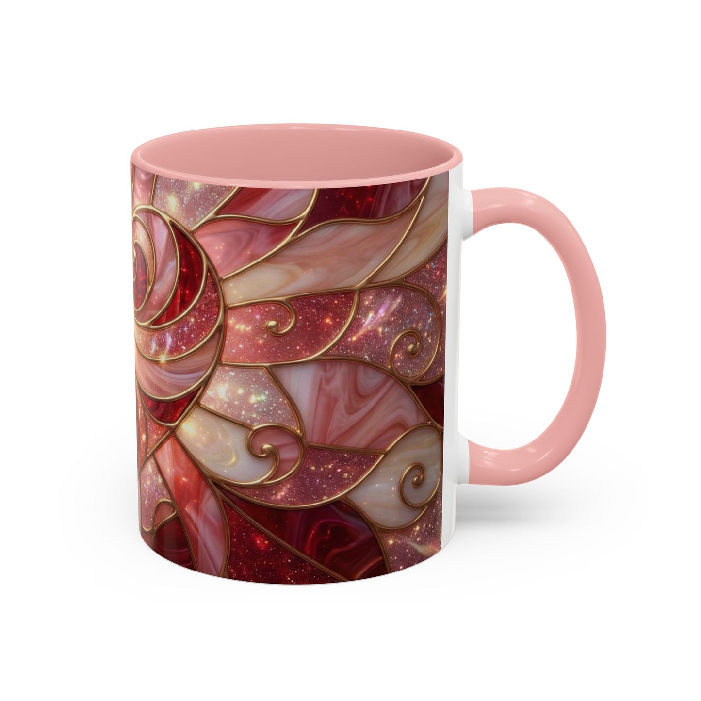 Stained Glass Heart Mug, Valentine Coffee Mug, Romantic Love Cup, Pink Red Ceramic Mug, Gift For Her, Anniversary Gift