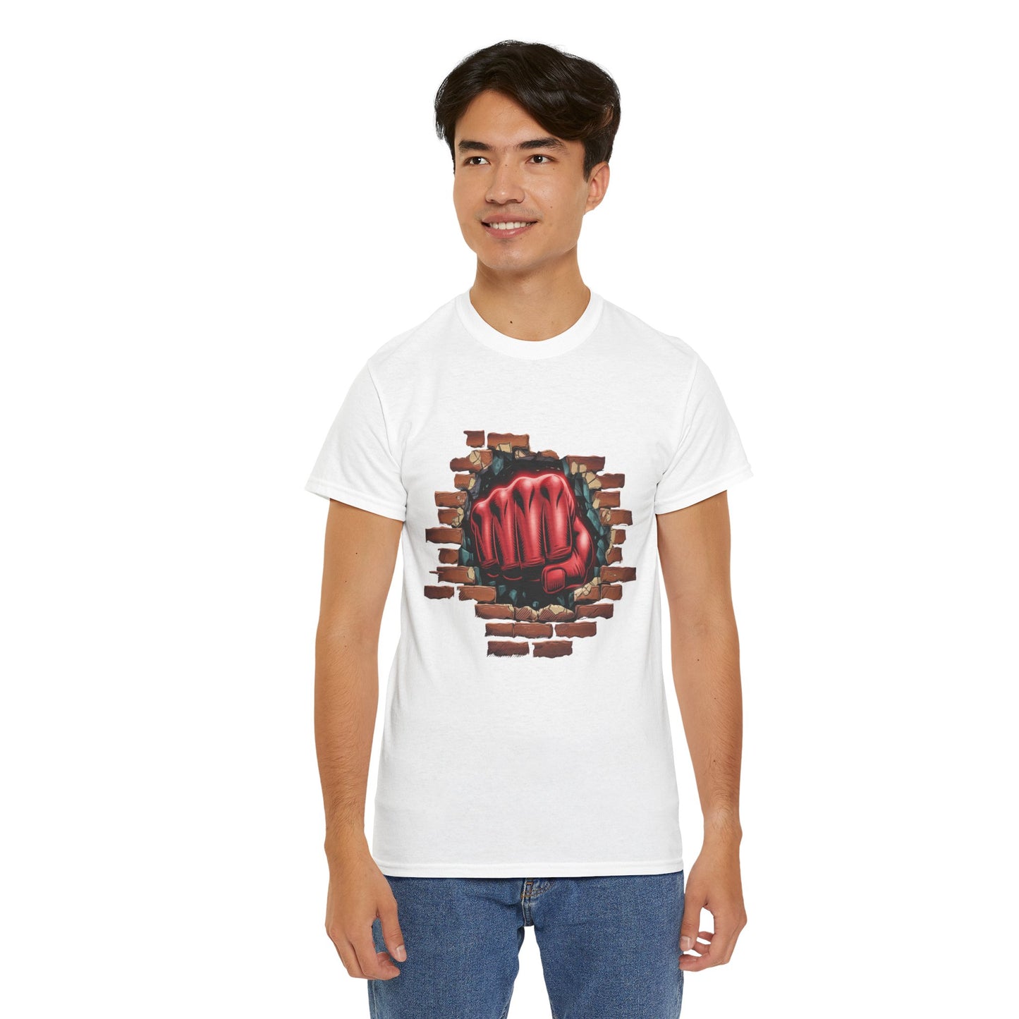 Impact Fist Graphic T-Shirt – Punch Through Brick Wall Design | Bold Streetwear Tee for Fighters, Gym & Edge-Lovers