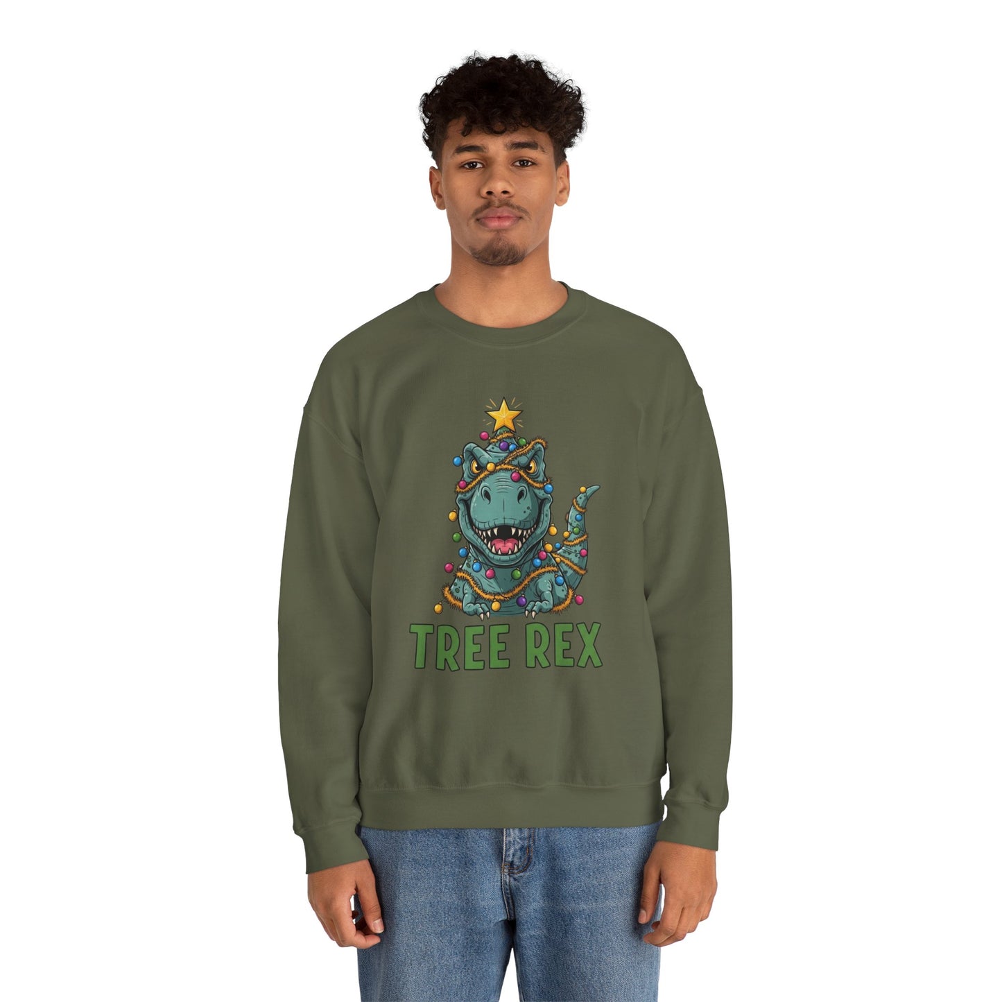 Tree Rex Christmas Sweatshirt, Funny Dinosaur Holiday Sweater, Cute T-Rex Christmas Crewneck, Festive Unisex Gift For Friends And Family