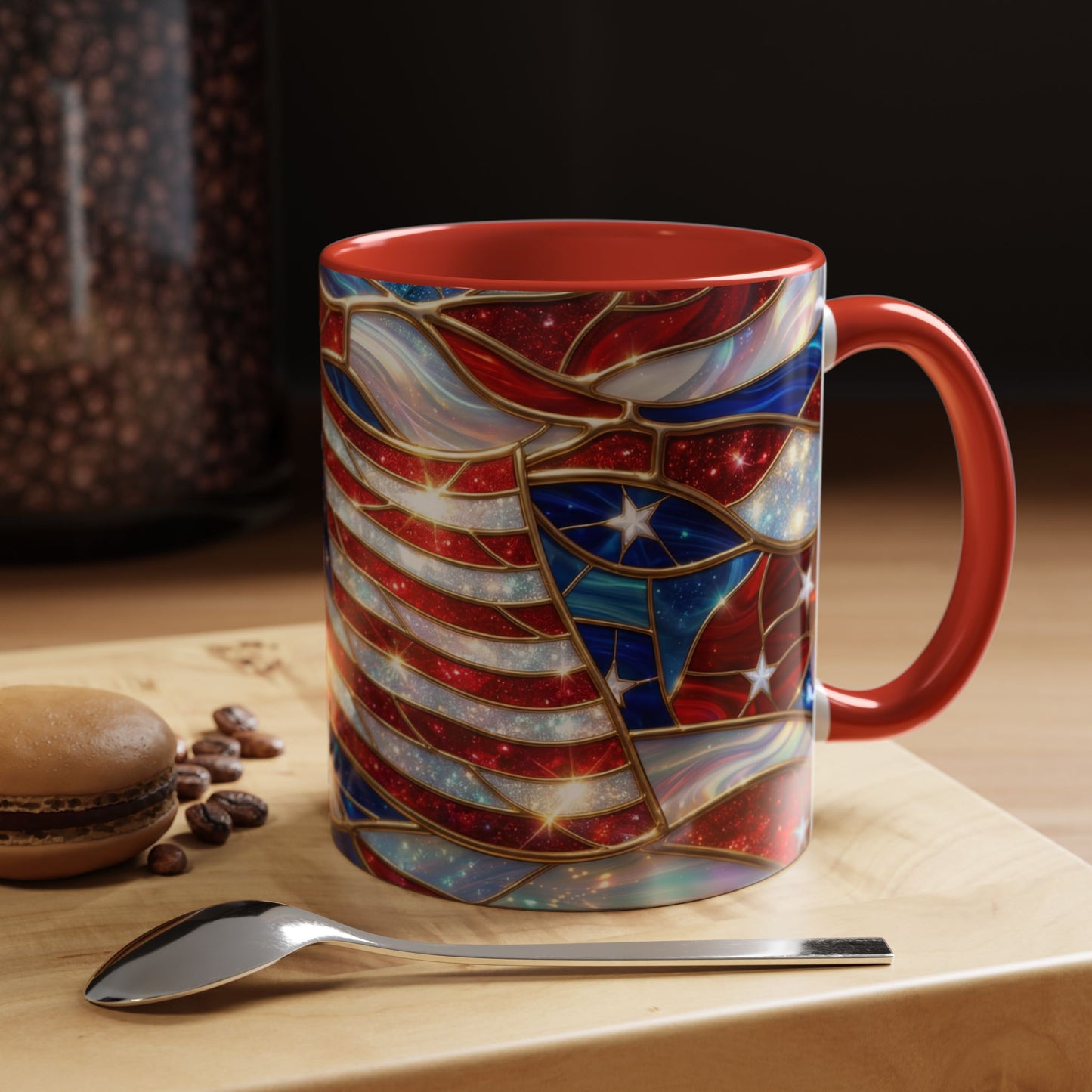 American Flag Mug, Stained Glass Flag Coffee Mug, Patriotic Mug, USA Flag Cup, Fourth Of July Gift, Veterans Gift Mug
