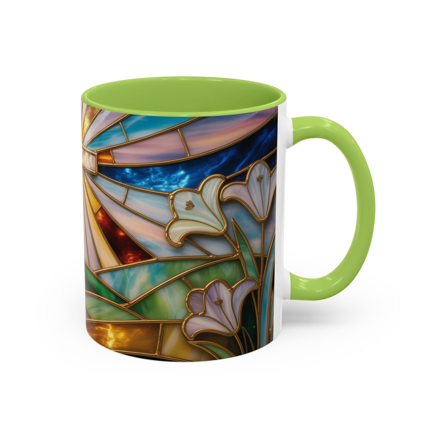 Stained Glass Cross Mug, Christian Coffee Cup, Faith Gift Mug, Religious Art Mug, Floral Church Mug, Inspirational Faith Cup, Easter Gift