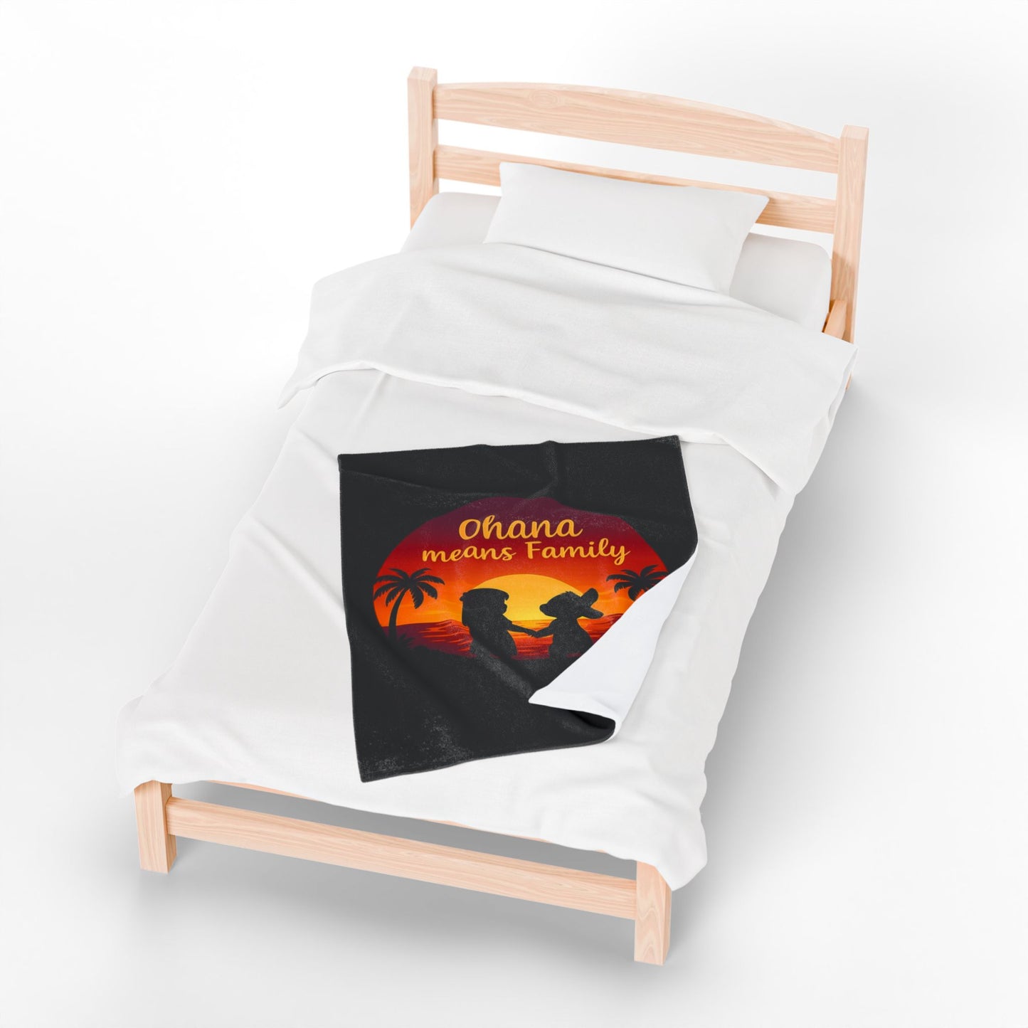 Ohana Means Family Blanket – Hawaiian Sunset Throw, Tropical Bedding, Stitch-Inspired Gift