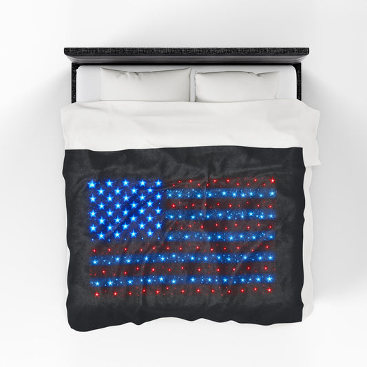 Starry Bioluminescent USA Flag Plush Blanket - Velveteen Patriotic Throw - 4th July Cozy Home Decor - Modern Stars and Stripes Throw