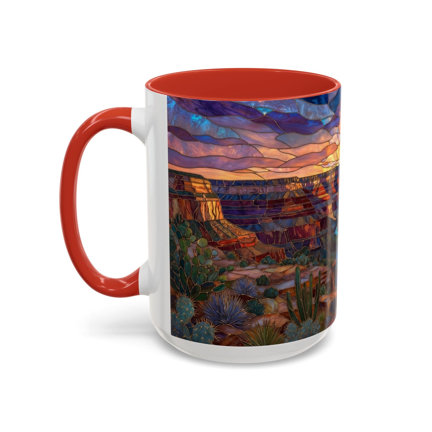 Stained Glass Grand Canyon Mug, Southwest Landscape Coffee Cup, Sunset Canyon Art Mug, Nature Gift For Hikers, Colorful Scenic Grand Canyon Illustration