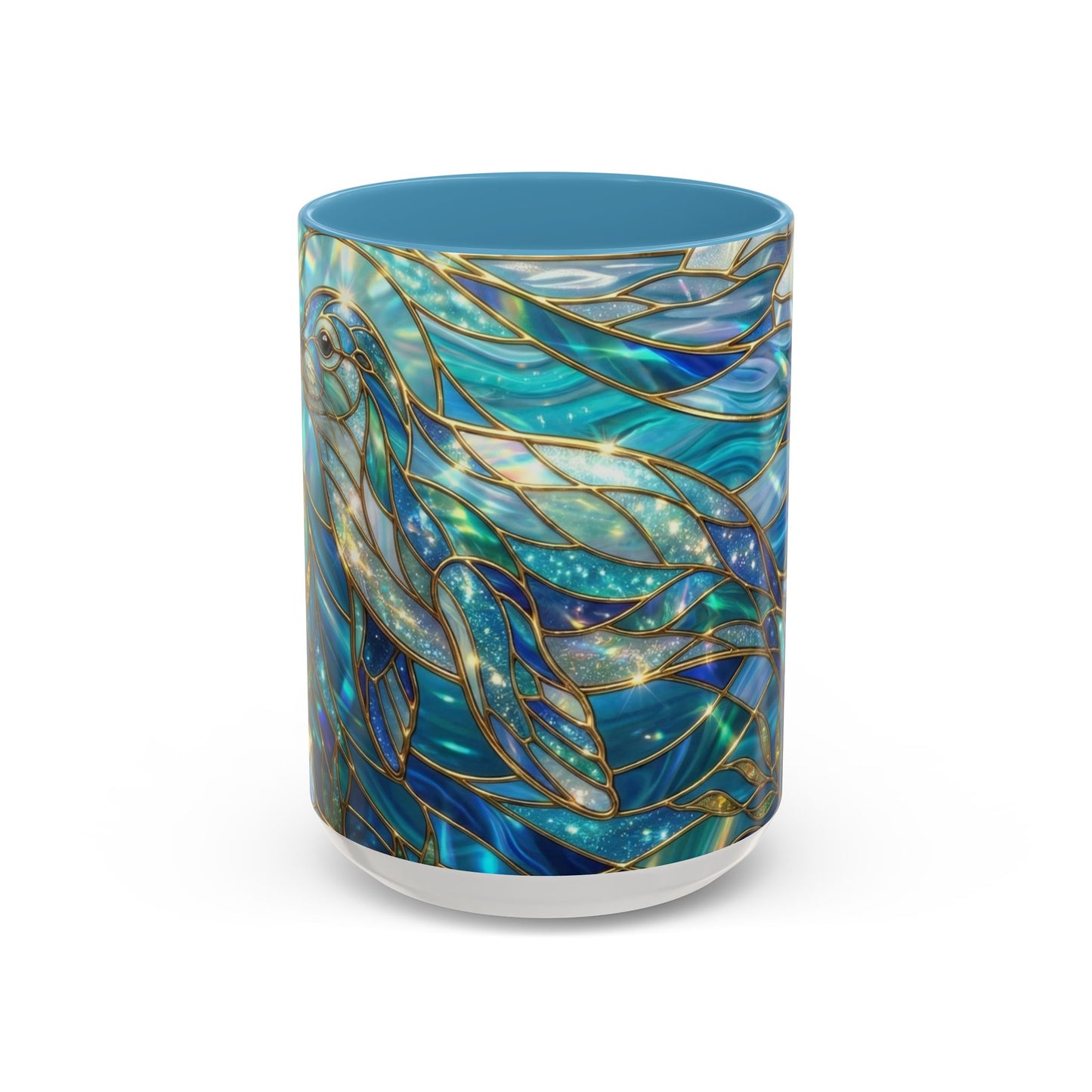 Seal Coffee Mug, Stained Glass Seal Mug, Cute Marine Animal Art Mug, Ocean Lover Gift, Unique Ceramic Coffee Cup, 11oz 15oz Coastal Mug
