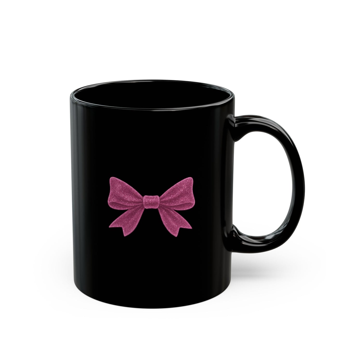 Black Mug with Pink Bow – Aesthetic Coffee Mug for Women | Cute Girly Gift, Desk Accessory, Kawaii Style Cup for Coworkers & Friends