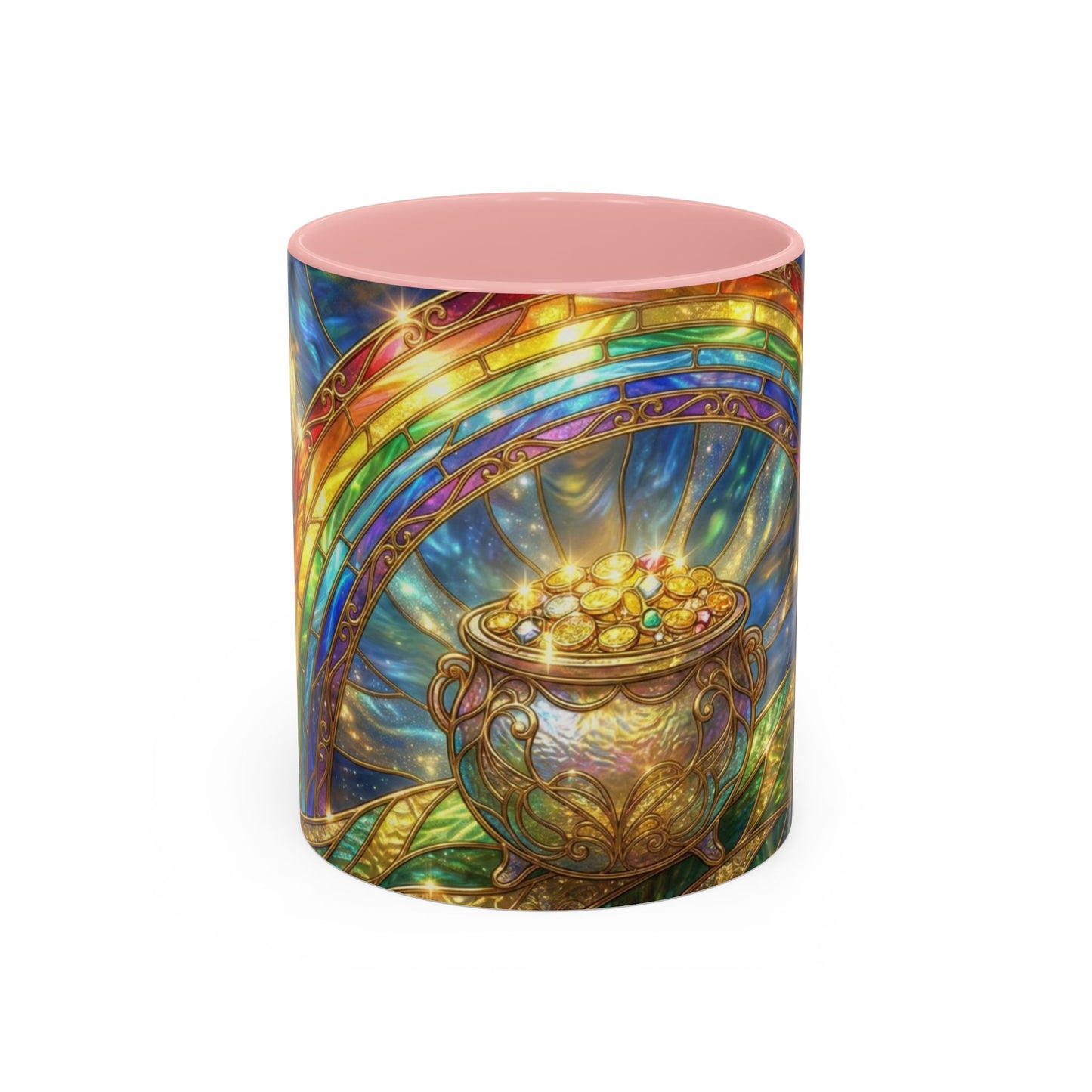 Stained Glass Pot of Gold Mug, Rainbow Coffee Cup, St Patricks Day Gift, Magical Fantasy Tea Mug, Celestial Drinkware, Lucky Irish Gift