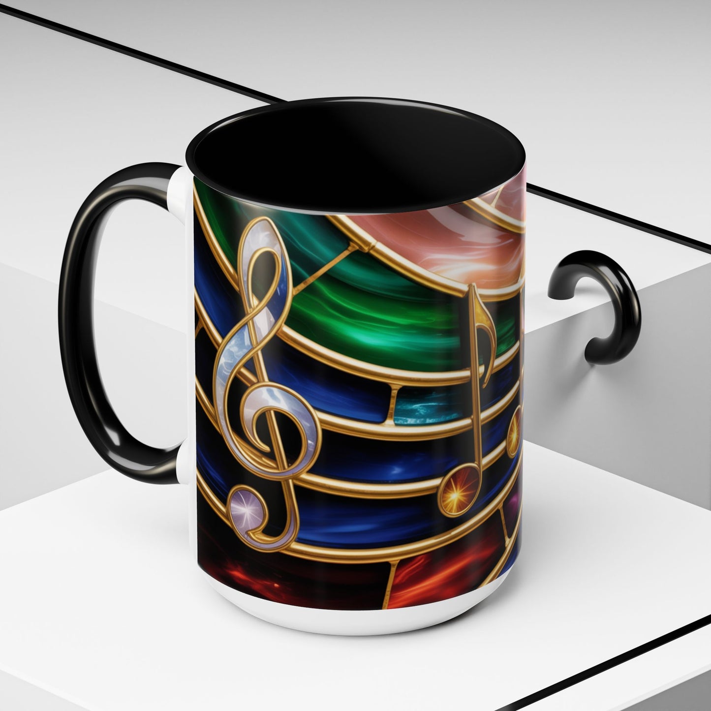 Stained Glass Music Mug, Musical Notes Coffee Cup, Colorful Treble Clef Mug, Musician Gift Idea, Music Lover Cup, Art Mug for Singers