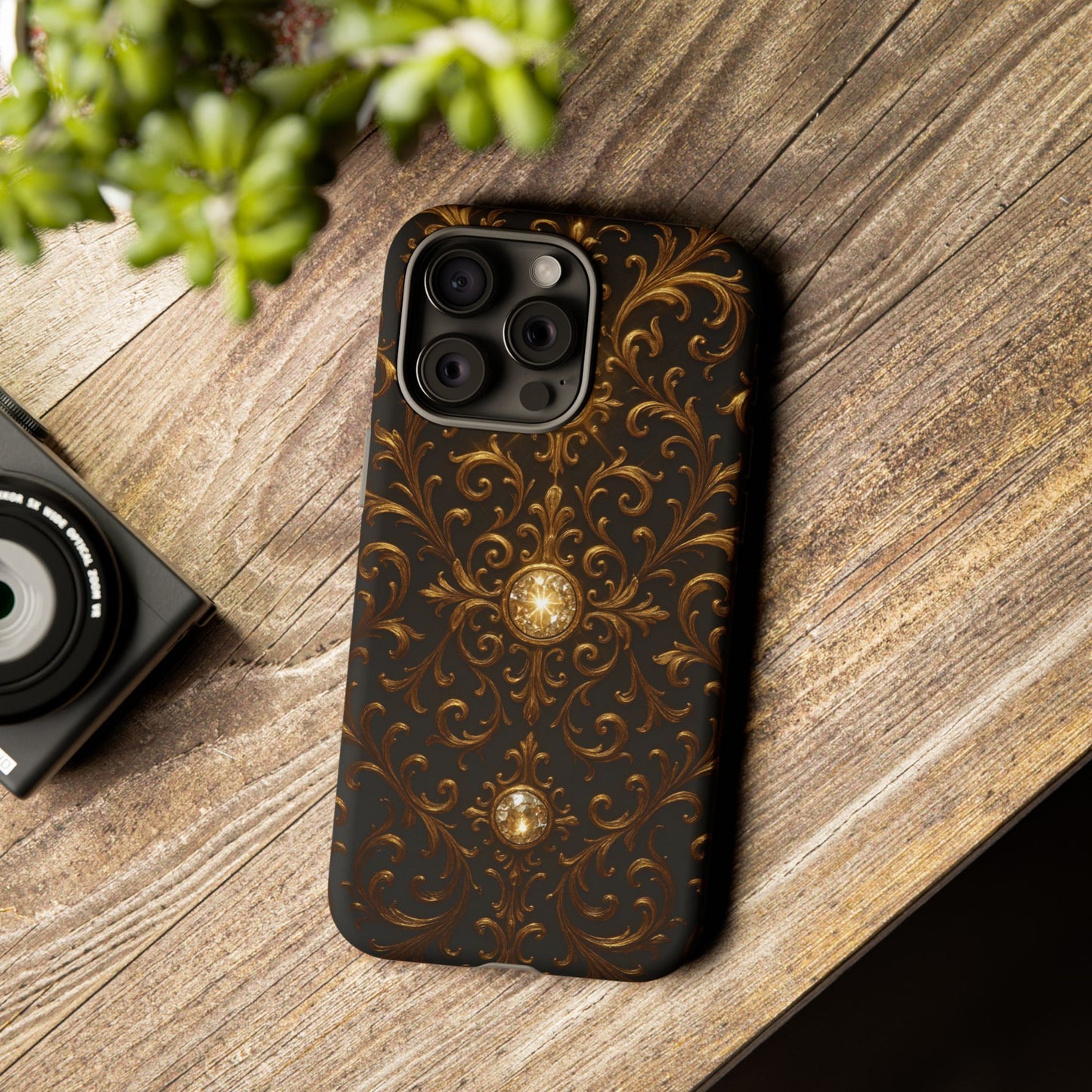 Baroque iPhone Case – Elegant Gold Floral Scroll Design for iPhone 16, 15, 14, 13, Pro Max & More