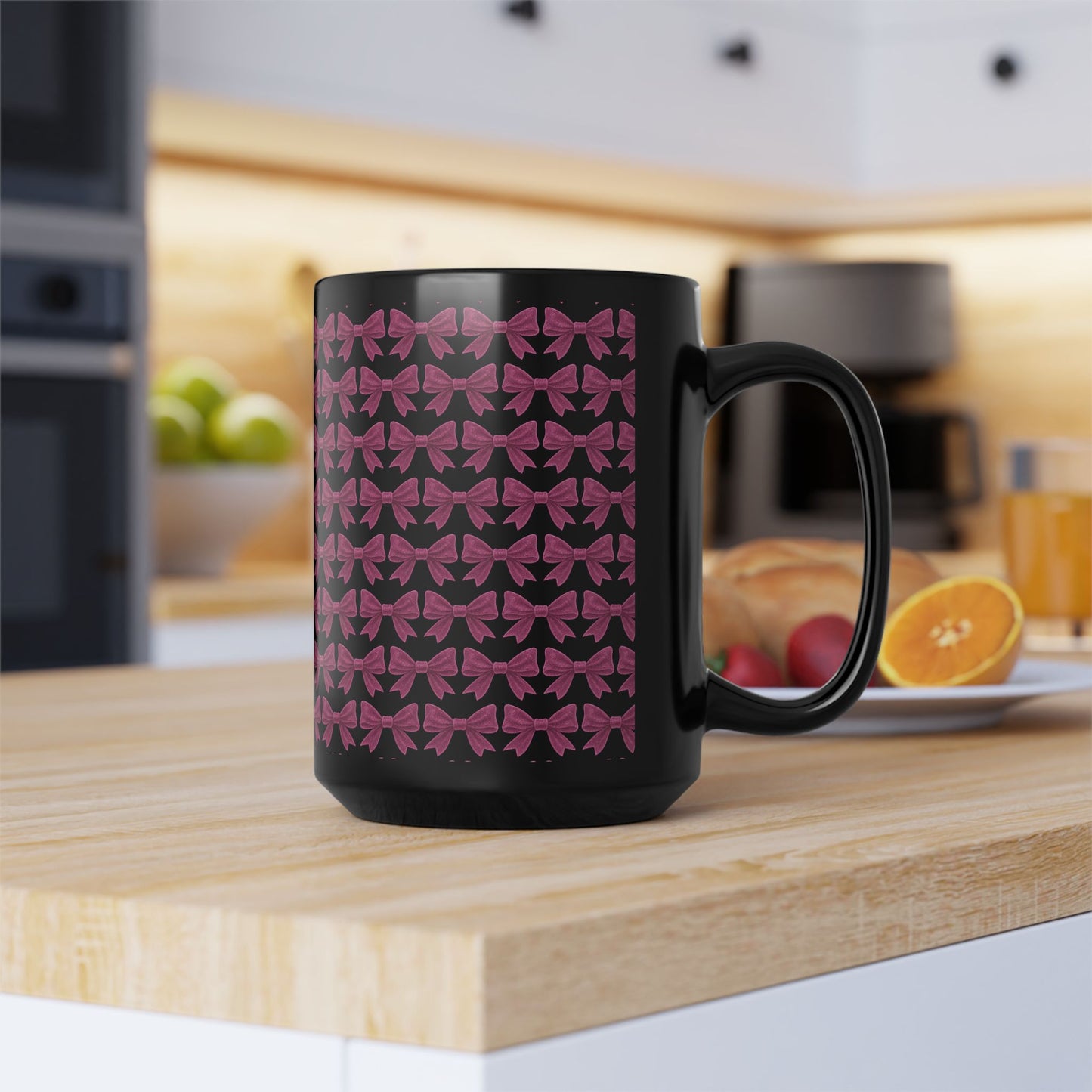 Black Bow Pattern Mug, Pink Bow Aesthetic Mug, Coquette Coffee Mug, Girly All Over Bow Cup, Cute Trendy Mug, Gift For Her