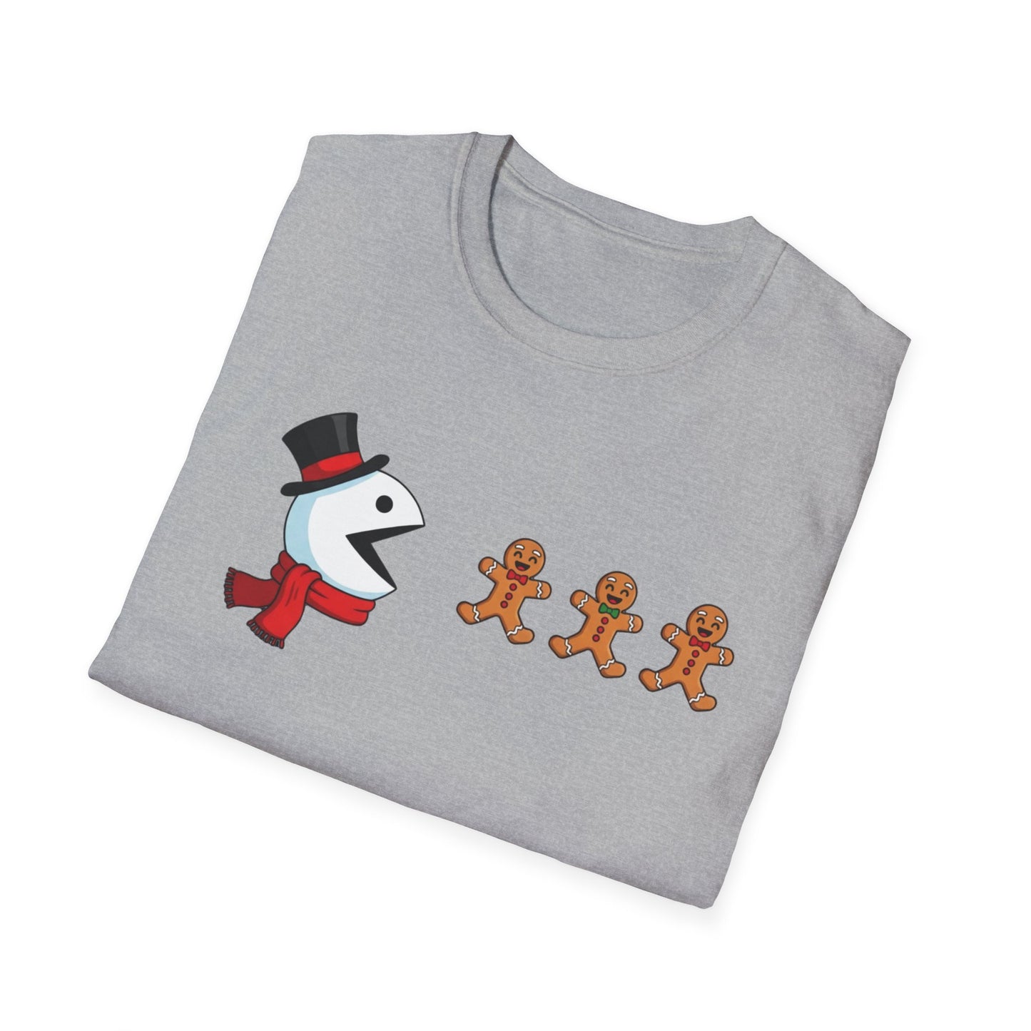 Snowman Pacman Christmas Shirt, Funny Gingerbread Men Tee, Cute Holiday Snowman T-Shirt, Christmas Humor Graphic Tee, Winter Holiday Shirt
