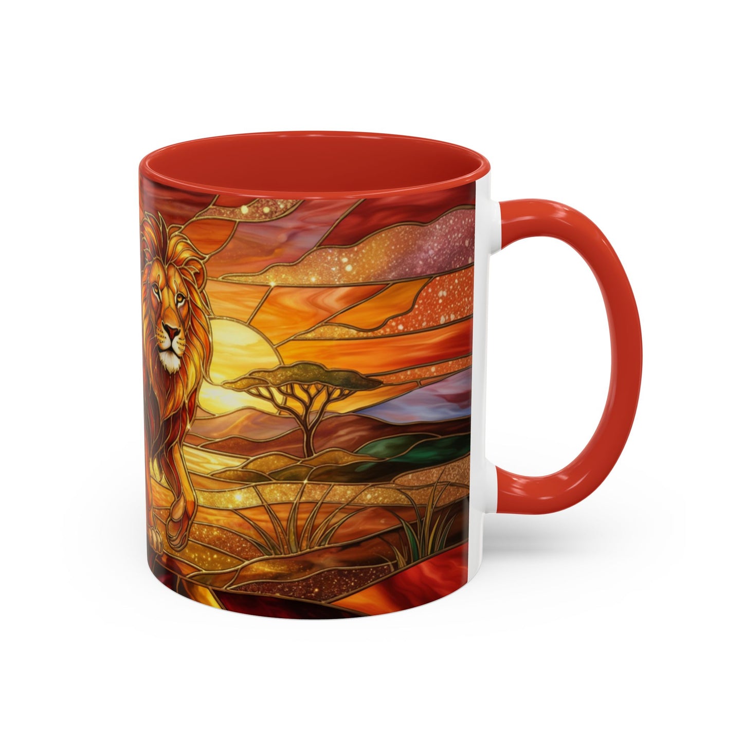 Stained Glass Lion Mug, Majestic Lion Coffee Cup, African Sunset Art Mug, Safari Wildlife Gift, Colorful Lion Lover Ceramic Mug