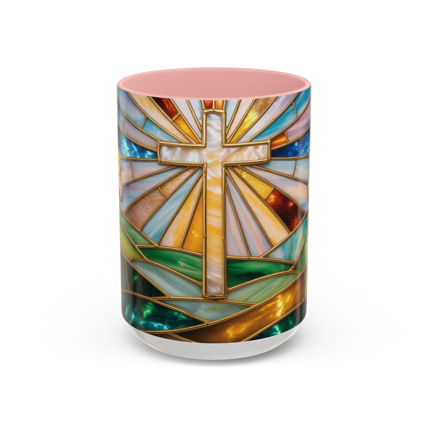 Stained Glass Cross Mug, Christian Coffee Cup, Faith Gift Mug, Religious Art Mug, Floral Church Mug, Inspirational Faith Cup, Easter Gift