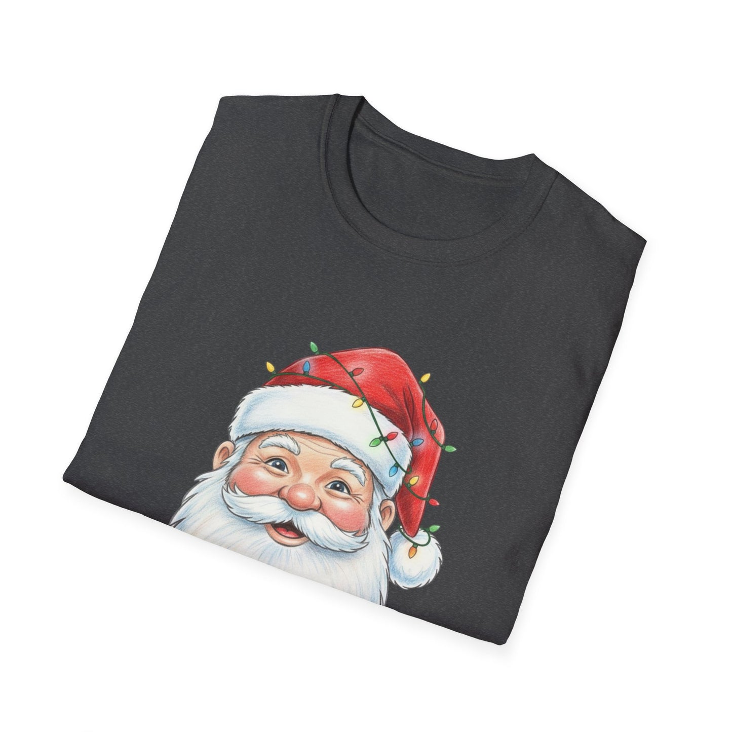 Santa Face Christmas Shirt, Vintage Santa T-Shirt, Santa With Christmas Lights Tee, Cute Christmas Graphic Tee, Holiday Santa Claus Shirt
