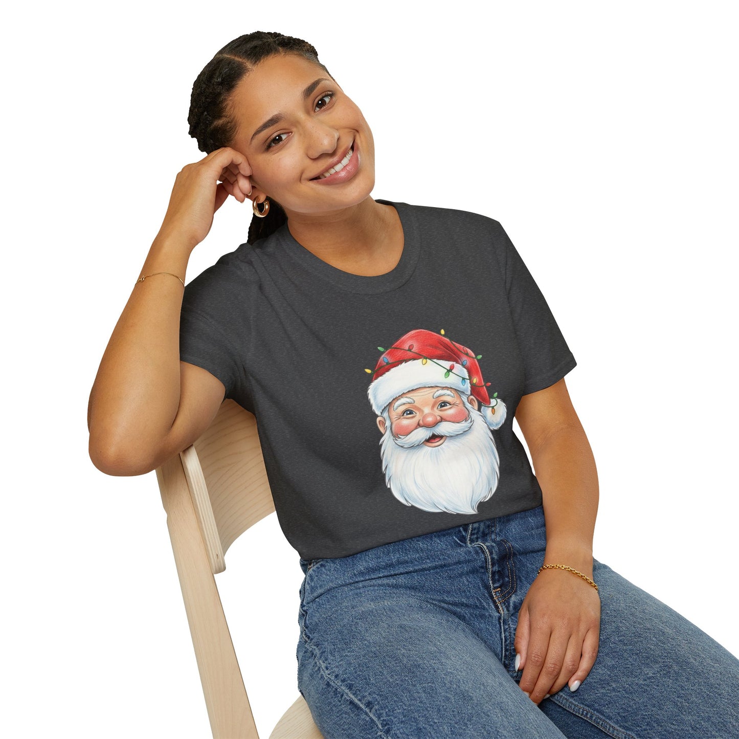 Santa Face Christmas Shirt, Vintage Santa T-Shirt, Santa With Christmas Lights Tee, Cute Christmas Graphic Tee, Holiday Santa Claus Shirt
