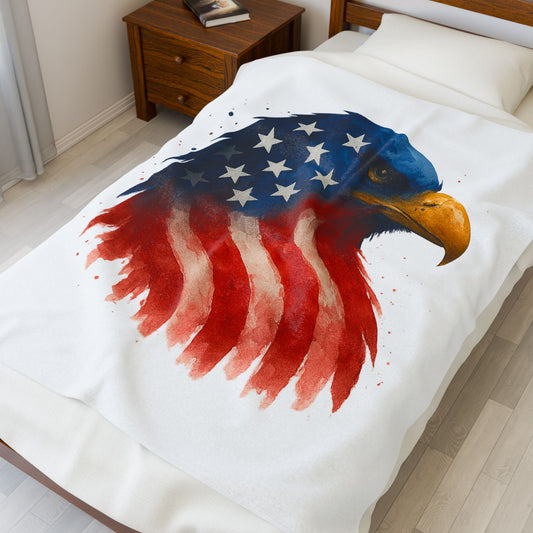Patriotic Eagle Plush Blanket - Soft USA Flag Throw - Cozy Polyester Eagle Throw for Veterans, 4th of July, Home Decor Gift