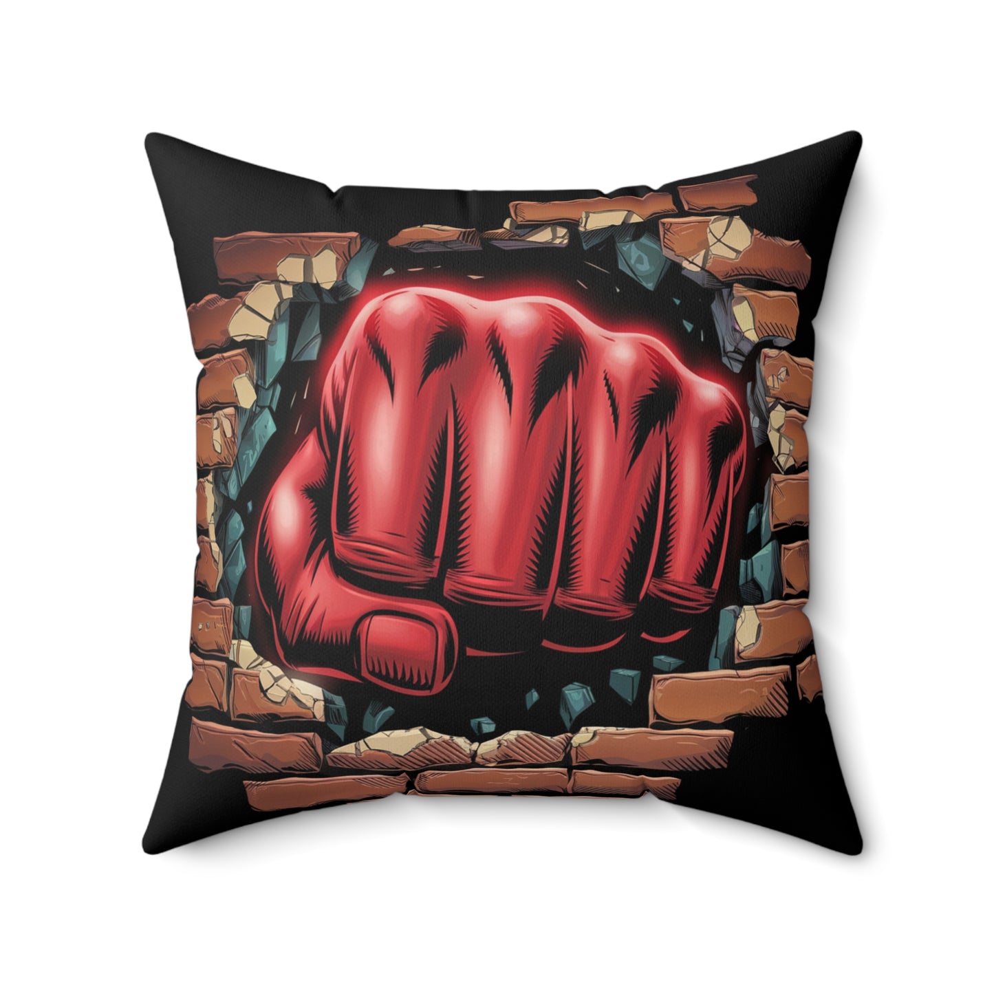 Pillow - Red Fist Smashing Through Brick Wall Design