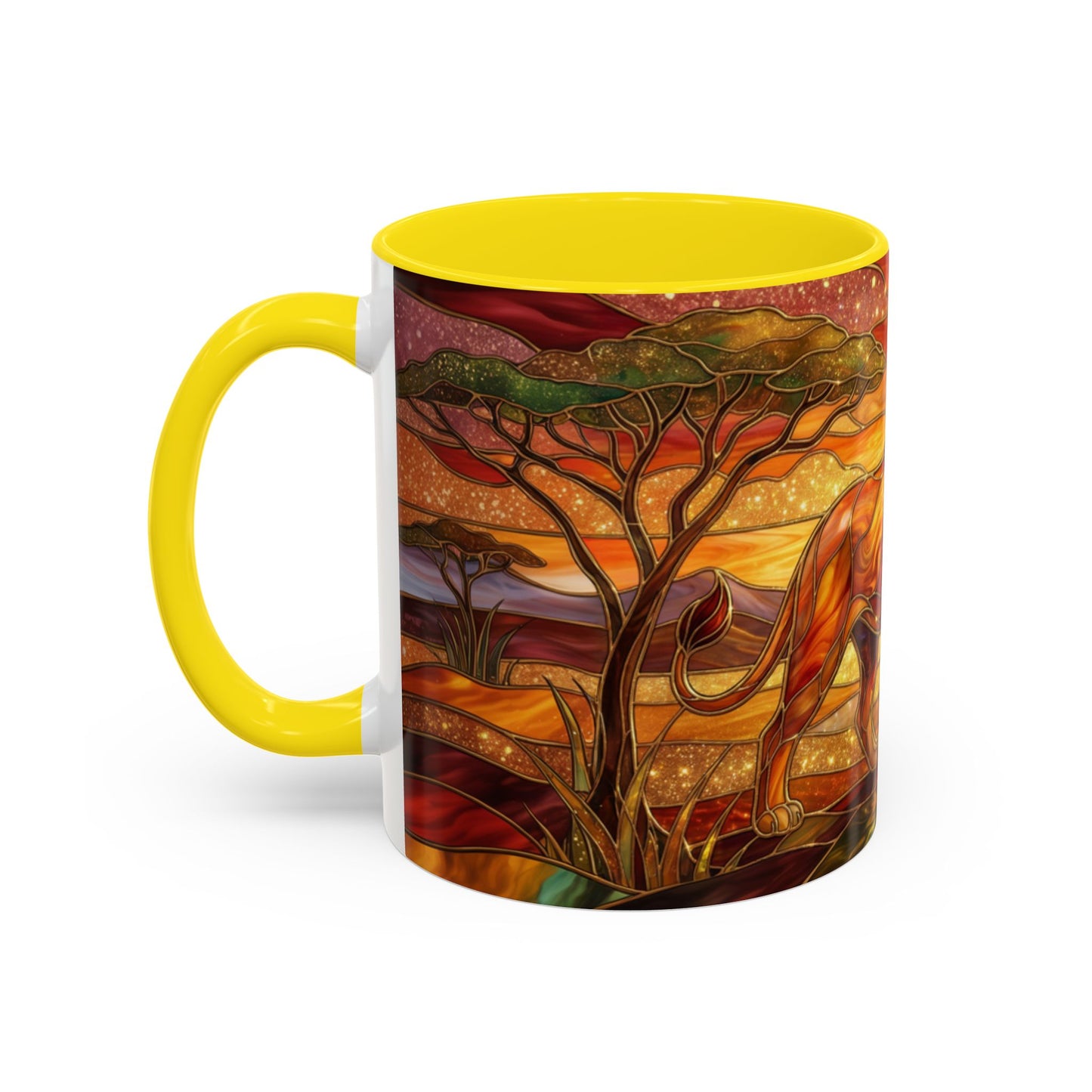 Stained Glass Lion Mug, Majestic Lion Coffee Cup, African Sunset Art Mug, Safari Wildlife Gift, Colorful Lion Lover Ceramic Mug