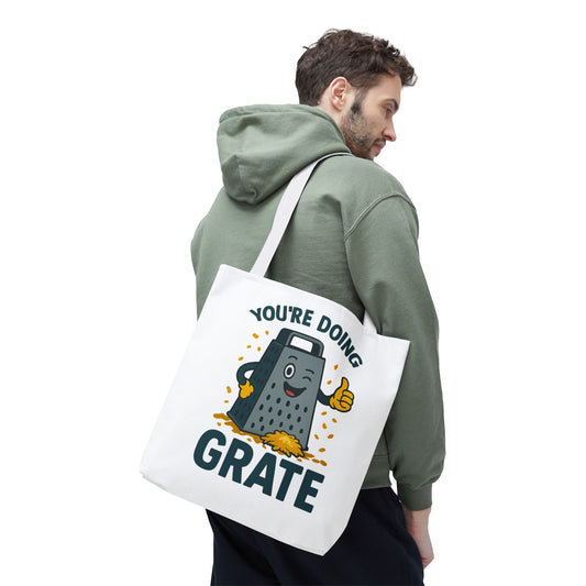 Funny Cheese Pun Tote Bag – “You’re Doing Grate” Grocery Bag | Cute Gift for Coworkers, Teachers, Food Lovers & Everyday Motivation
