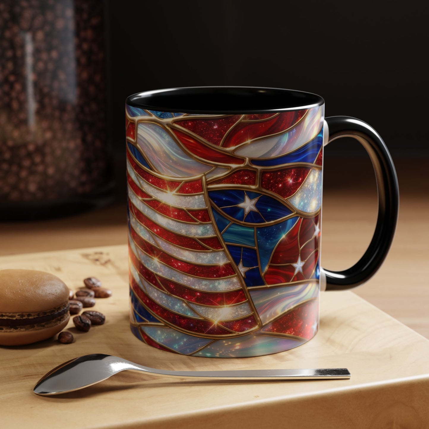 American Flag Mug, Stained Glass Flag Coffee Mug, Patriotic Mug, USA Flag Cup, Fourth Of July Gift, Veterans Gift Mug