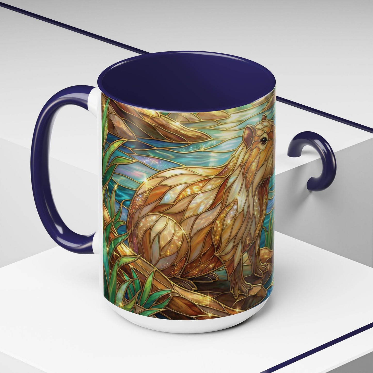 Capybara Coffee Mug, Stained Glass Capybara Mug, Cute Animal Art Mug, Nature Lover Gift, Unique Ceramic Coffee Cup, 11oz 15oz Wildlife Mug