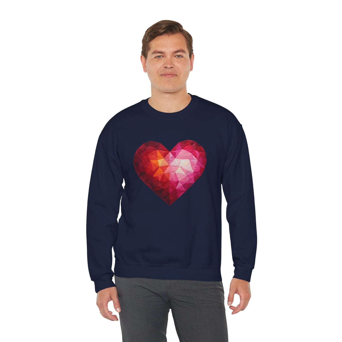 Faux Patchwork Heart Sweatshirt, Geometric Heart Sweater, Cute Valentines Sweatshirt, Cozy Pink Heart Crewneck, Winter Heart Pullover