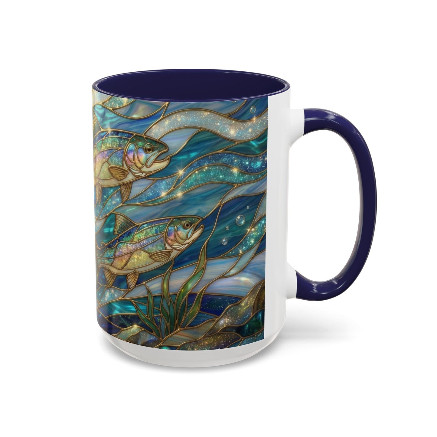 Stained Glass Fish Mug, Fishing Coffee Mug, Trout Art Mug, Fisherman Gift Cup, Wildlife Nature Mug, Angler Gift Mug