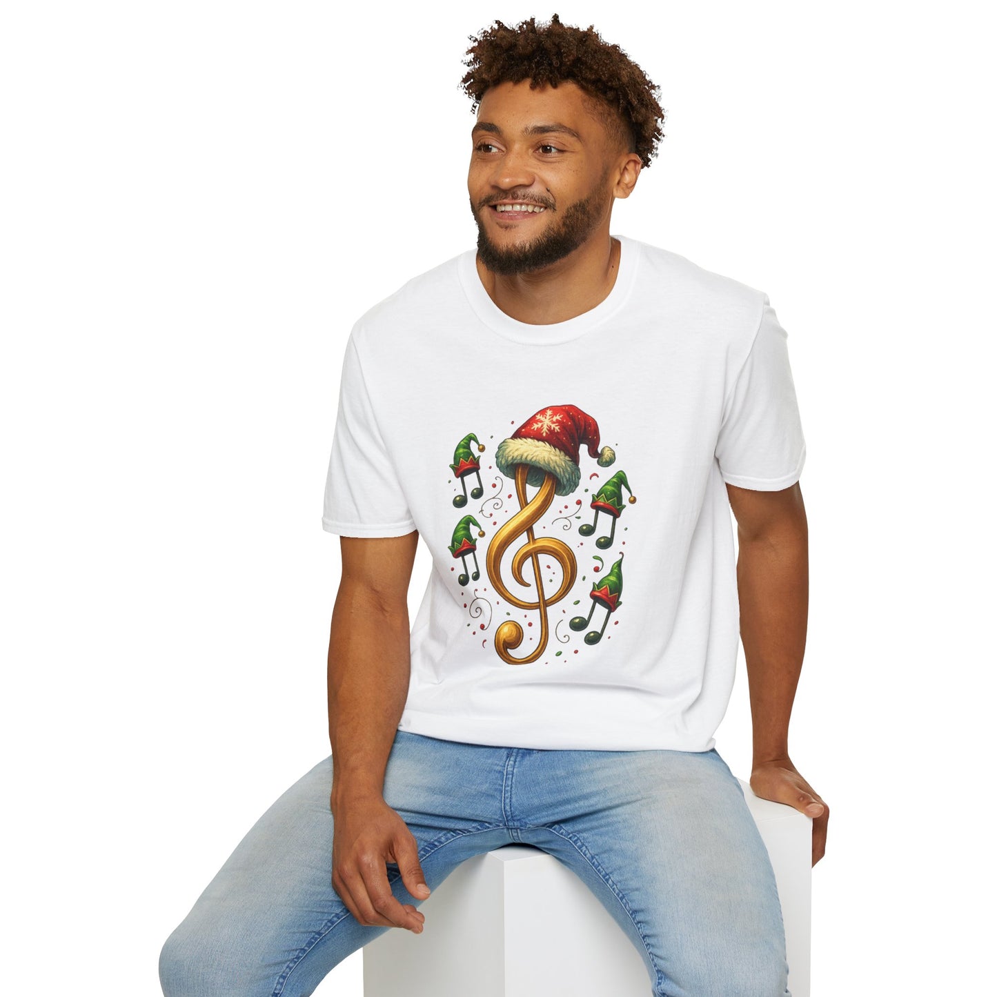 Christmas Music Shirt, Treble Clef Santa Hat Tee, Music Notes Elf Hats Christmas Shirt, Holiday Music Lover Gift, Funny Music Teacher Tee