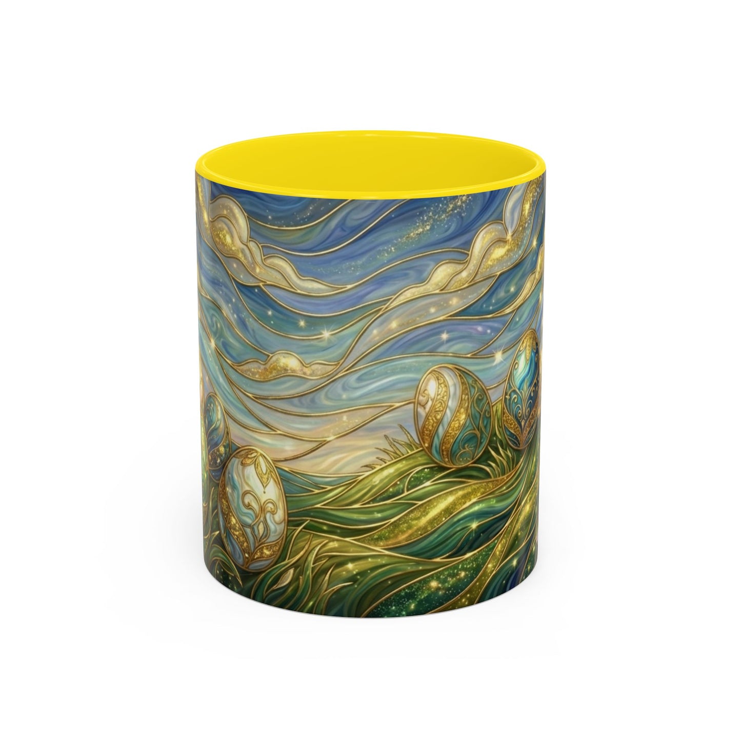 Stained Glass Easter Egg Mug, Magical Spring Floral Coffee Cup, Art Nouveau Fantasy Teacup, Elegant Celestial Starry Sky Mug Gift Idea