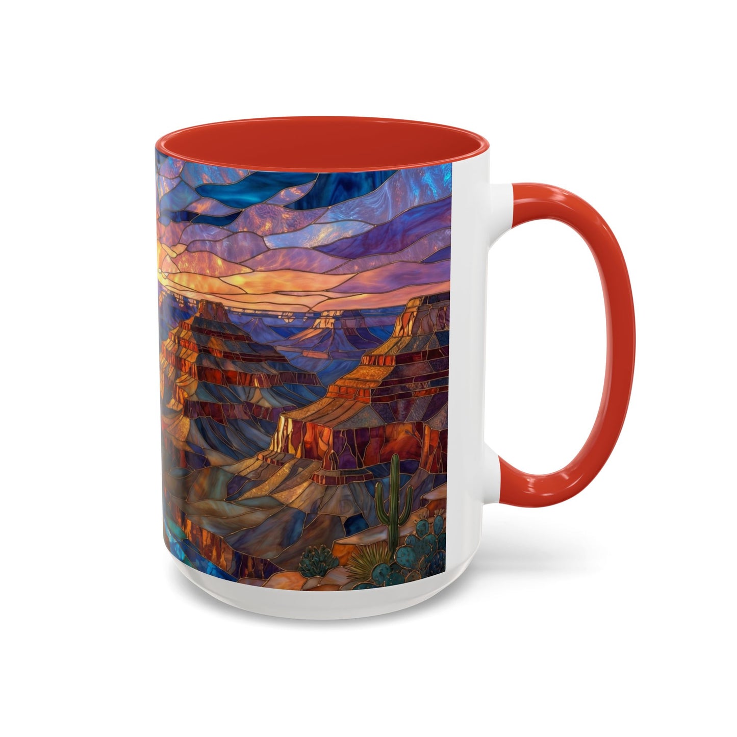 Stained Glass Grand Canyon Mug, Southwest Landscape Coffee Cup, Sunset Canyon Art Mug, Nature Gift For Hikers, Colorful Scenic Grand Canyon Illustration