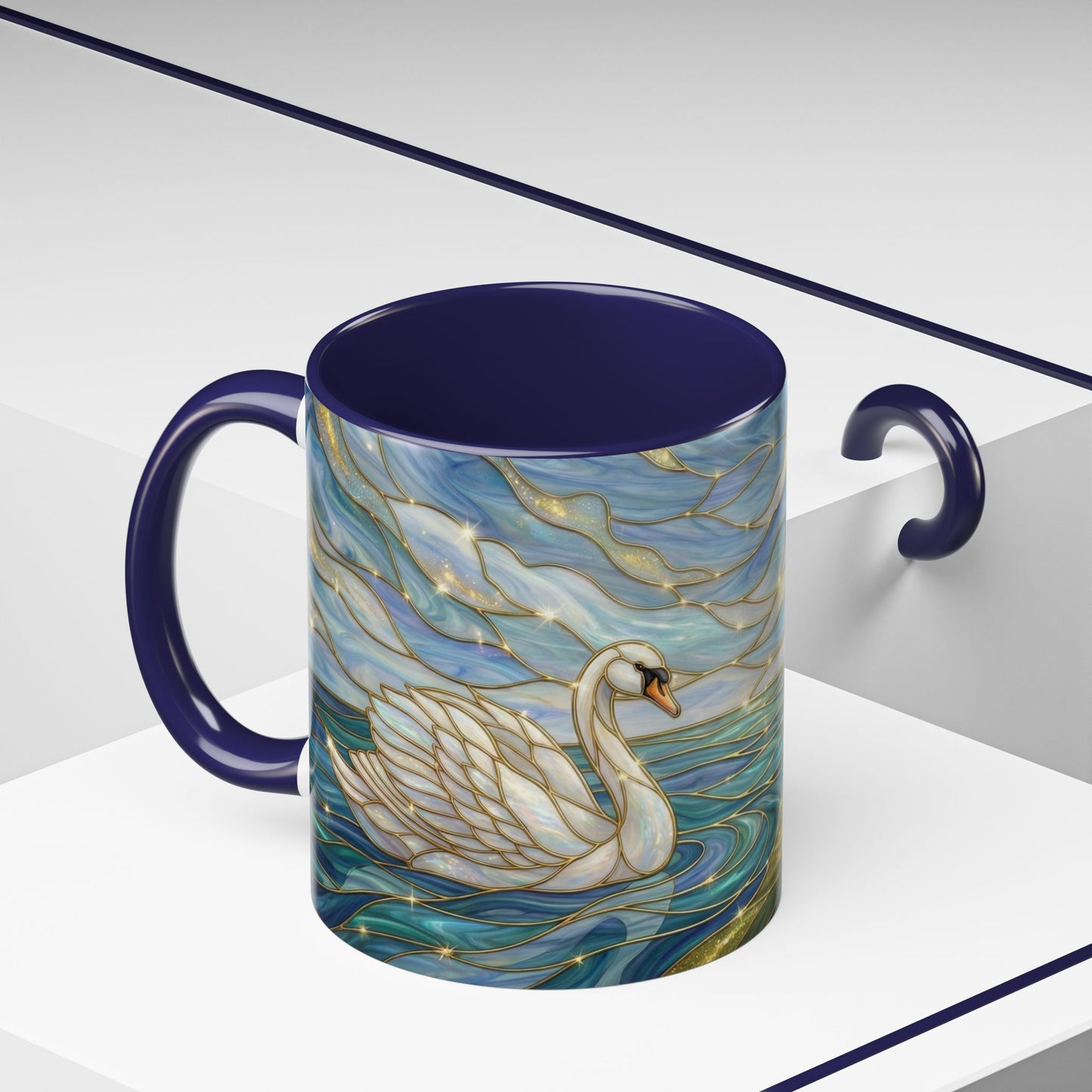 Swan And Horse Coffee Mug, Stained Glass Fantasy Art Mug, Elegant Animal Coffee Cup, Mythical Nature Gift, 11oz 15oz Ceramic Mug