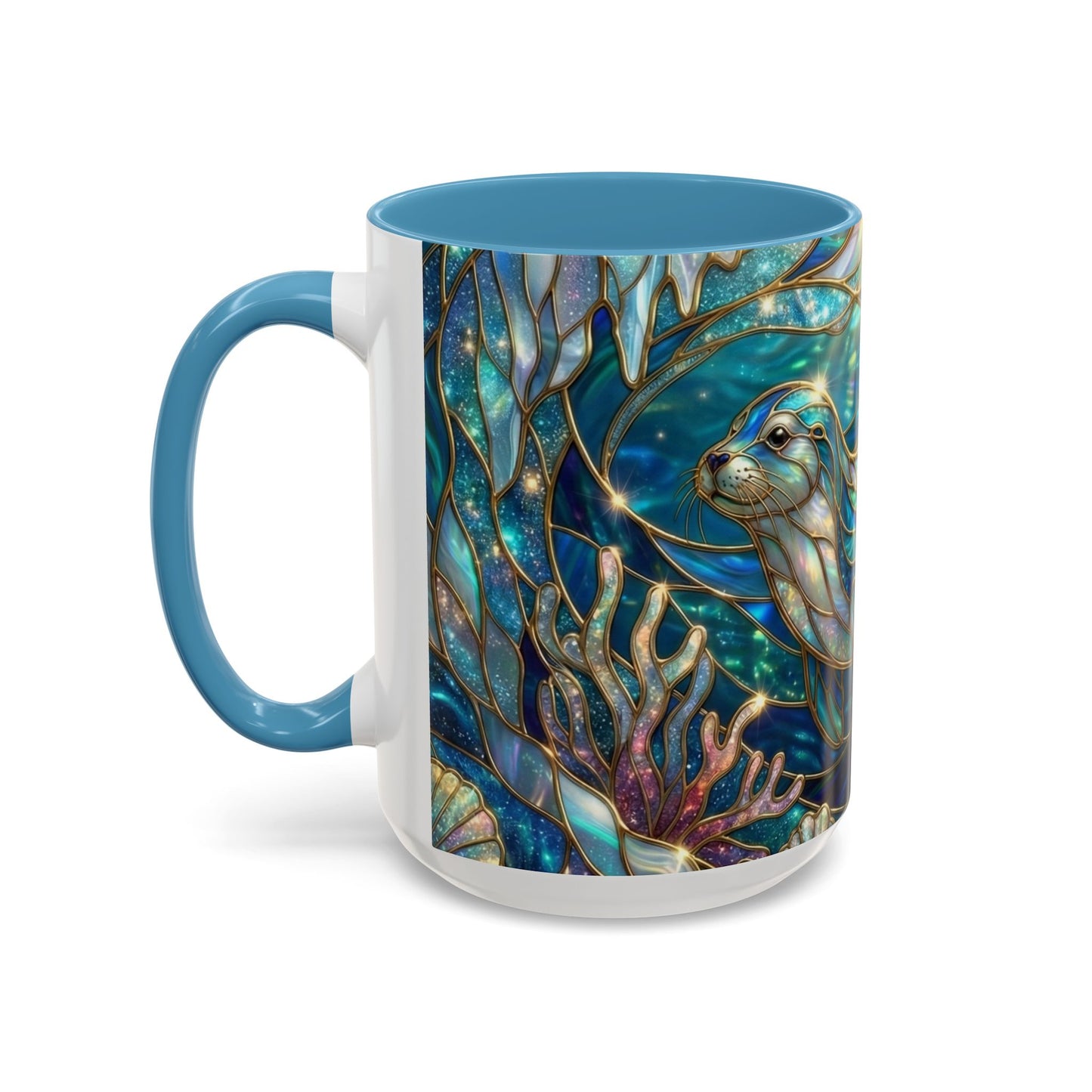 Seal Coffee Mug, Stained Glass Seal Mug, Cute Ocean Animal Art Mug, Marine Life Gift, Unique Ceramic Coffee Cup, 11oz 15oz Wildlife Mug