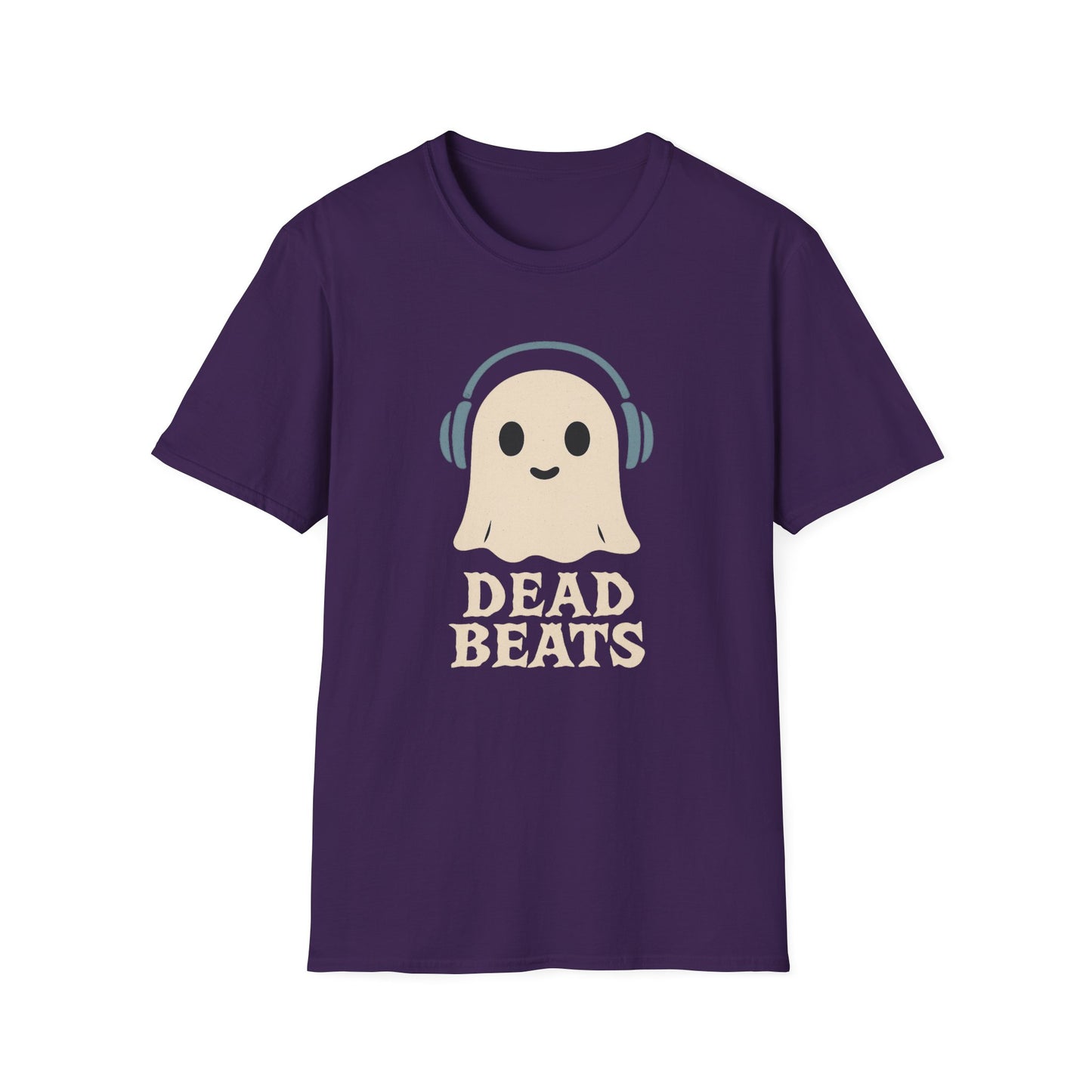 Dead Beats Ghost T-Shirt - Funny Music Halloween Shirt - Cute Ghost with Headphones Tee - Gift for DJs, Musicians and Spooky Season