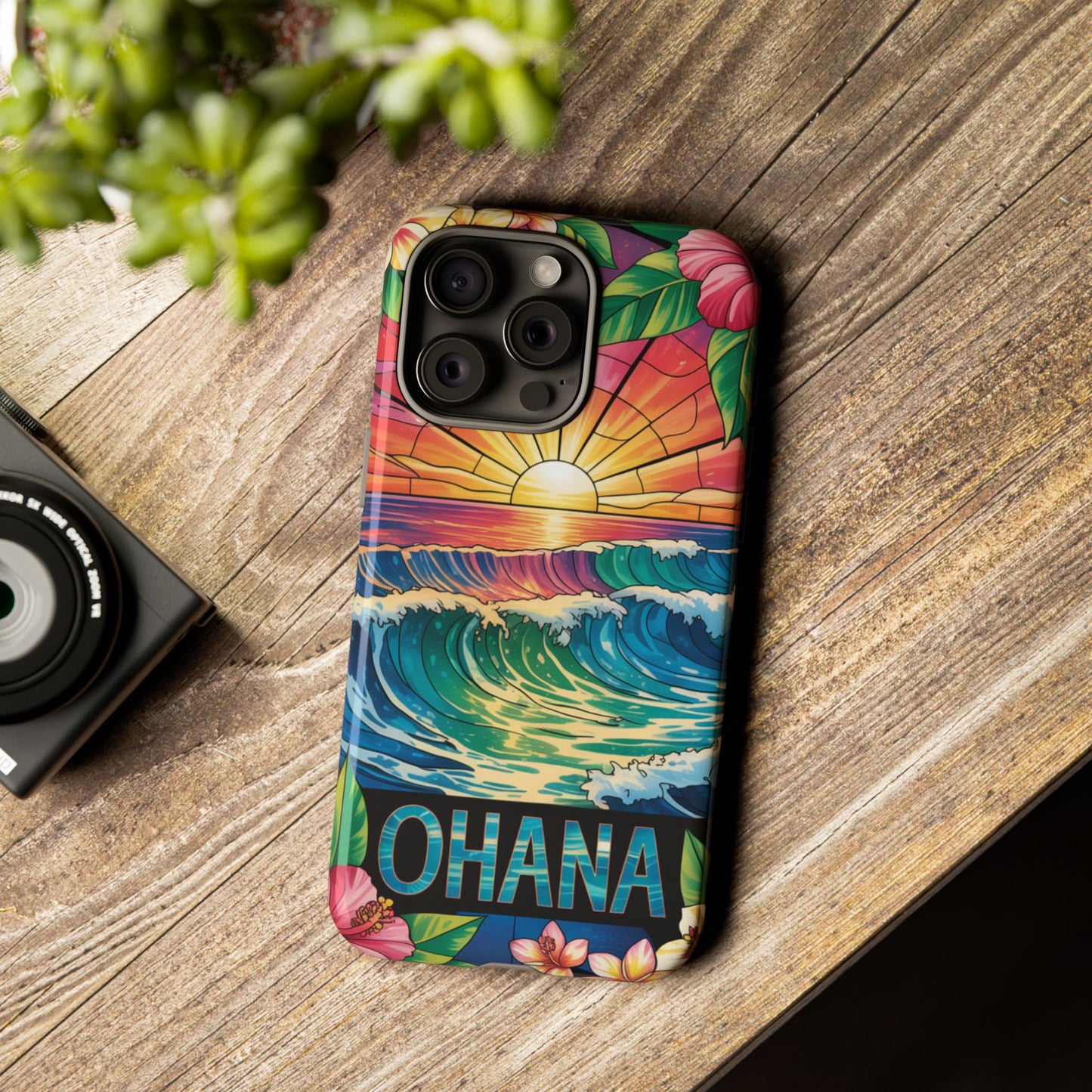 Ohana iPhone Case Tropical Hawaiian Sunset Phone Cover Wave Floral Beach Art Cute Gift for iPhone Lovers