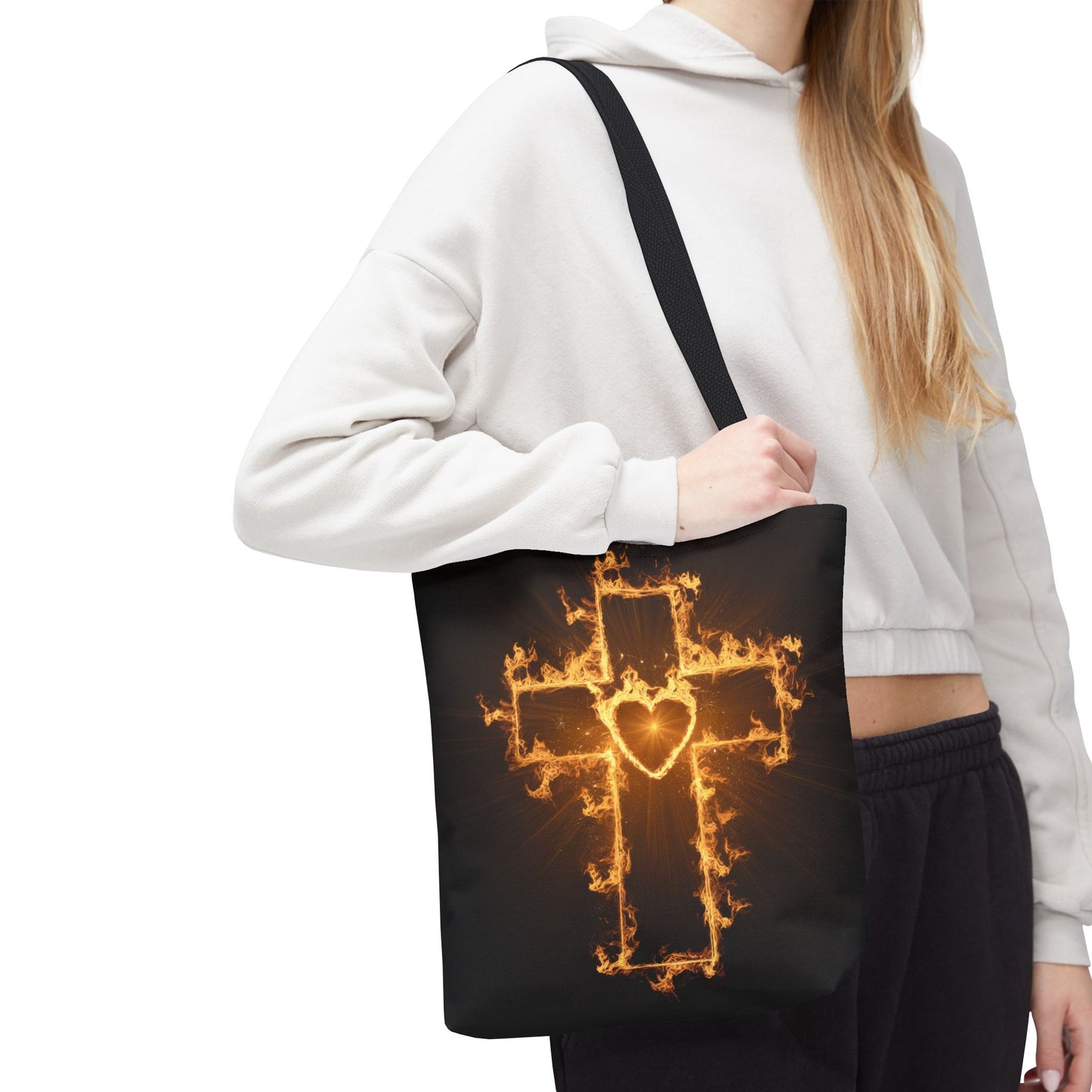 Stylish Flame Cross Tote Bag - Faith-Inspired Fashion