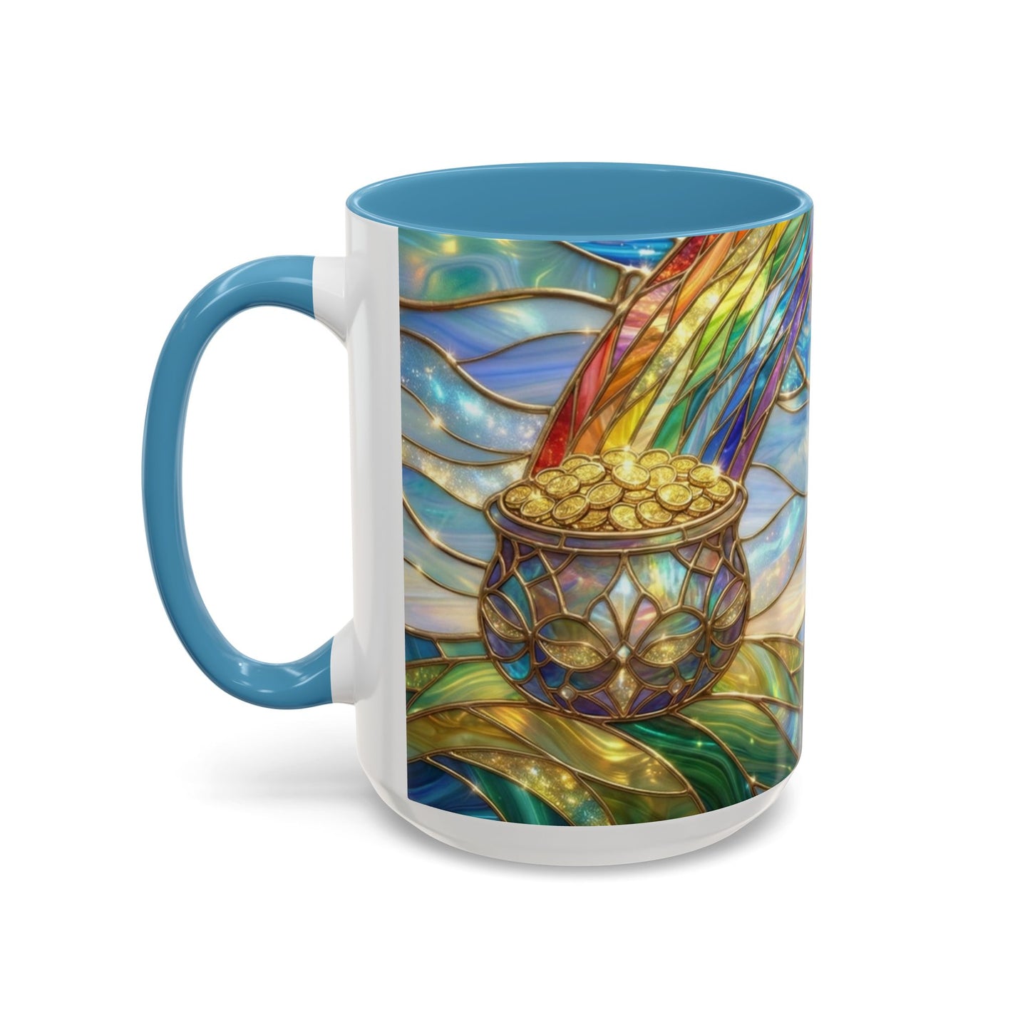 Stained Glass Rainbow Mug, Pot Of Gold Coffee Cup, St Patricks Day Gift, Magical Fantasy Tea Cup, Lucky Irish Leprechaun, Colorful Art