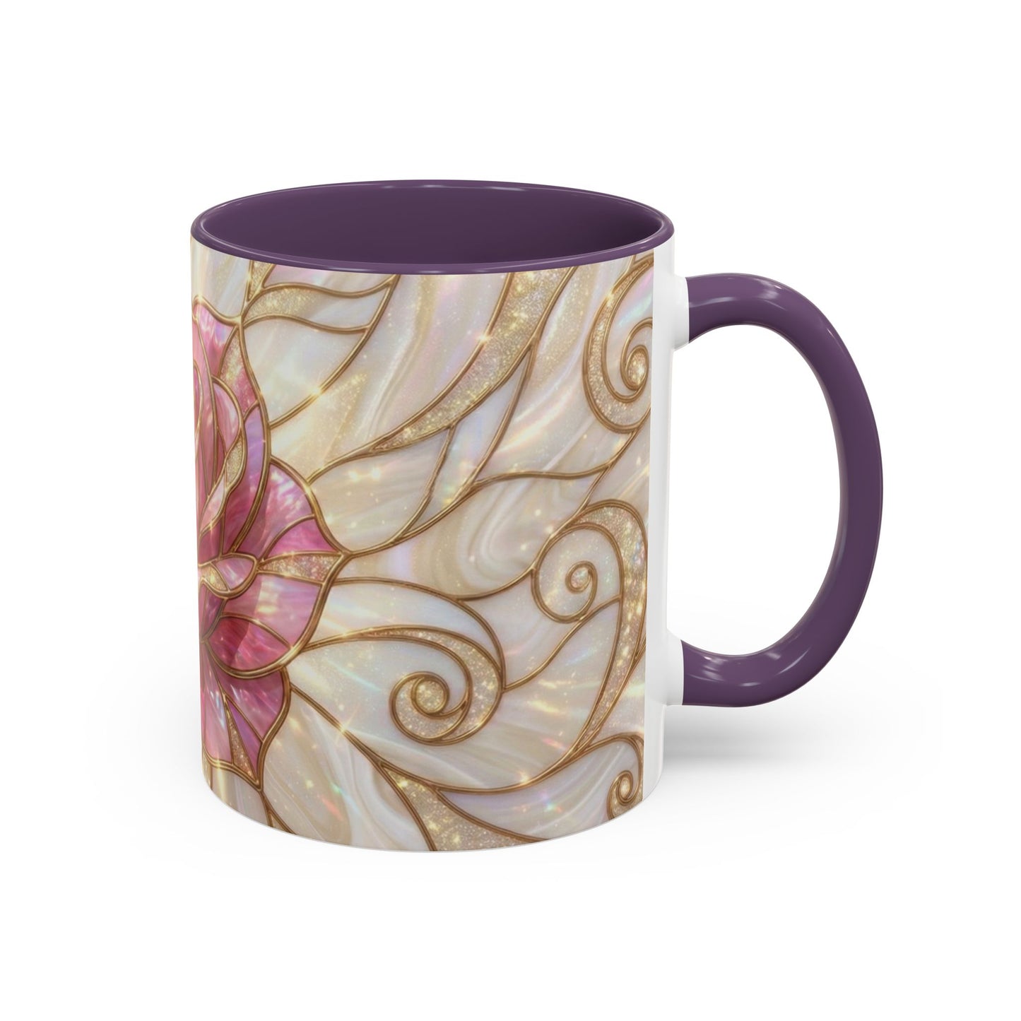 Pink Rose Stained Glass Mug, Gold Floral Coffee Cup, Romantic Flower Tea Cup, Gardener Gift For Mom, Botanical Art, Wife Birthday Gift
