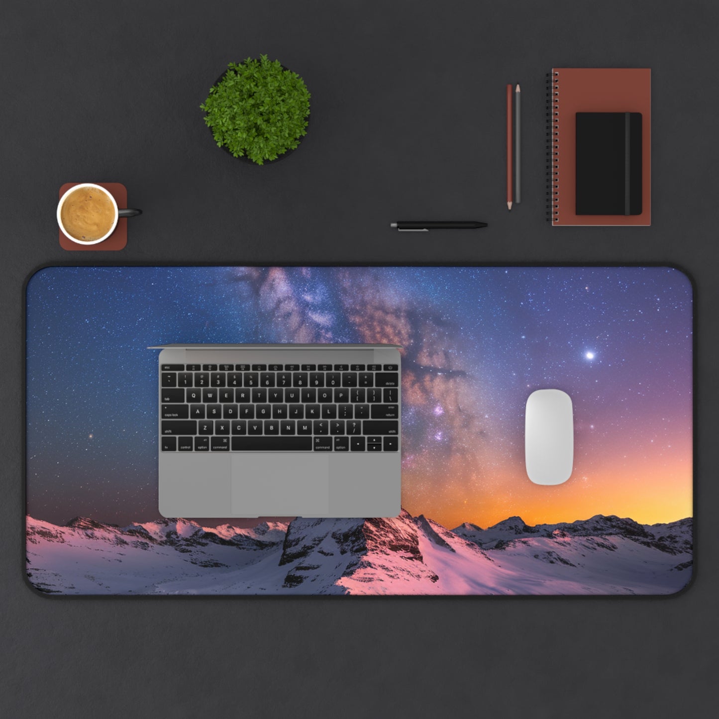 Desk Mat Mountain Top with Milky Way Galaxy View Mouse Pad Nature Desk Top Space Mouse Pad Computer Accessory