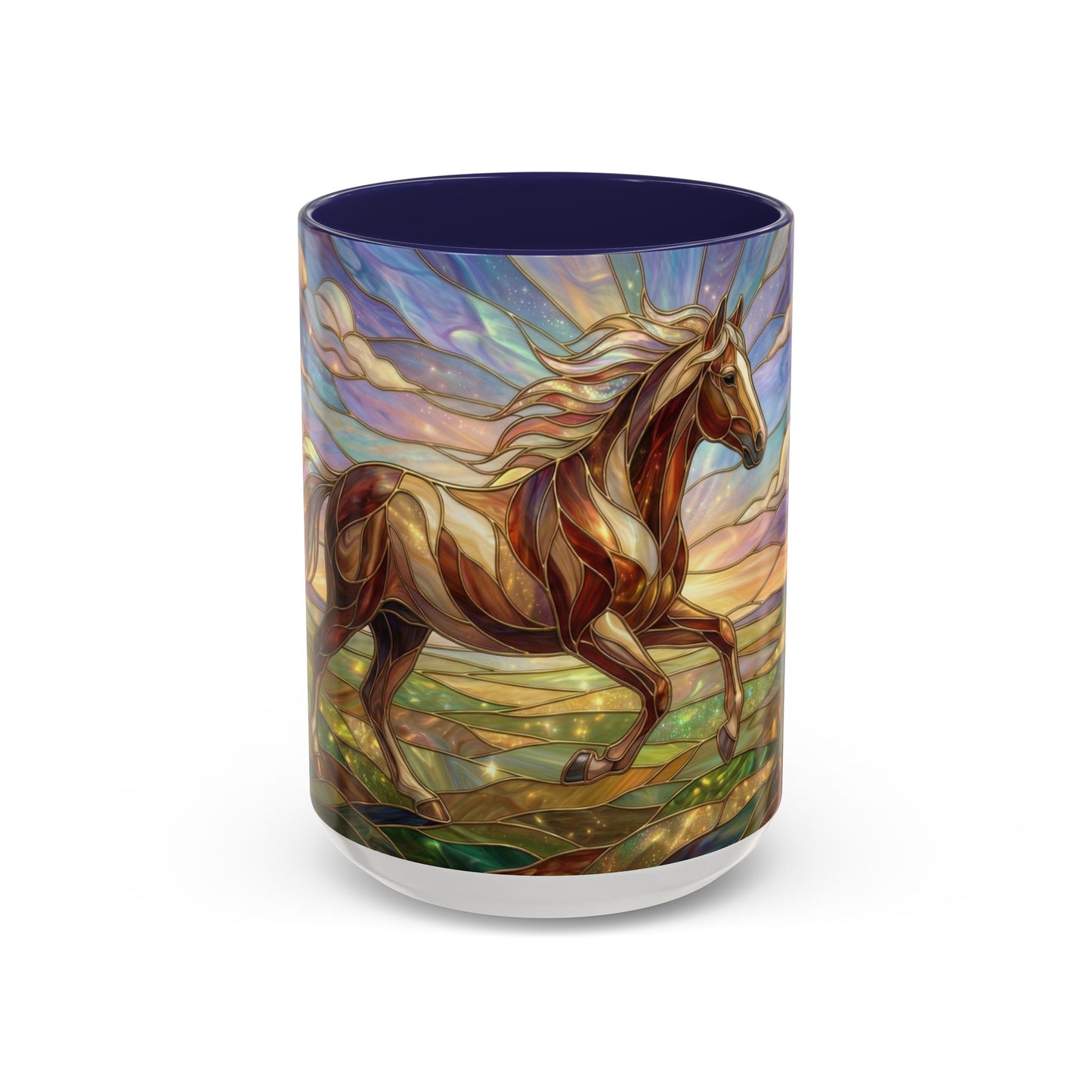 Stained Glass Horse Mug, Horse Coffee Mug, Running Horse Art Cup, Equestrian Gift Mug, Nature Art Mug, Horse Lover Gift